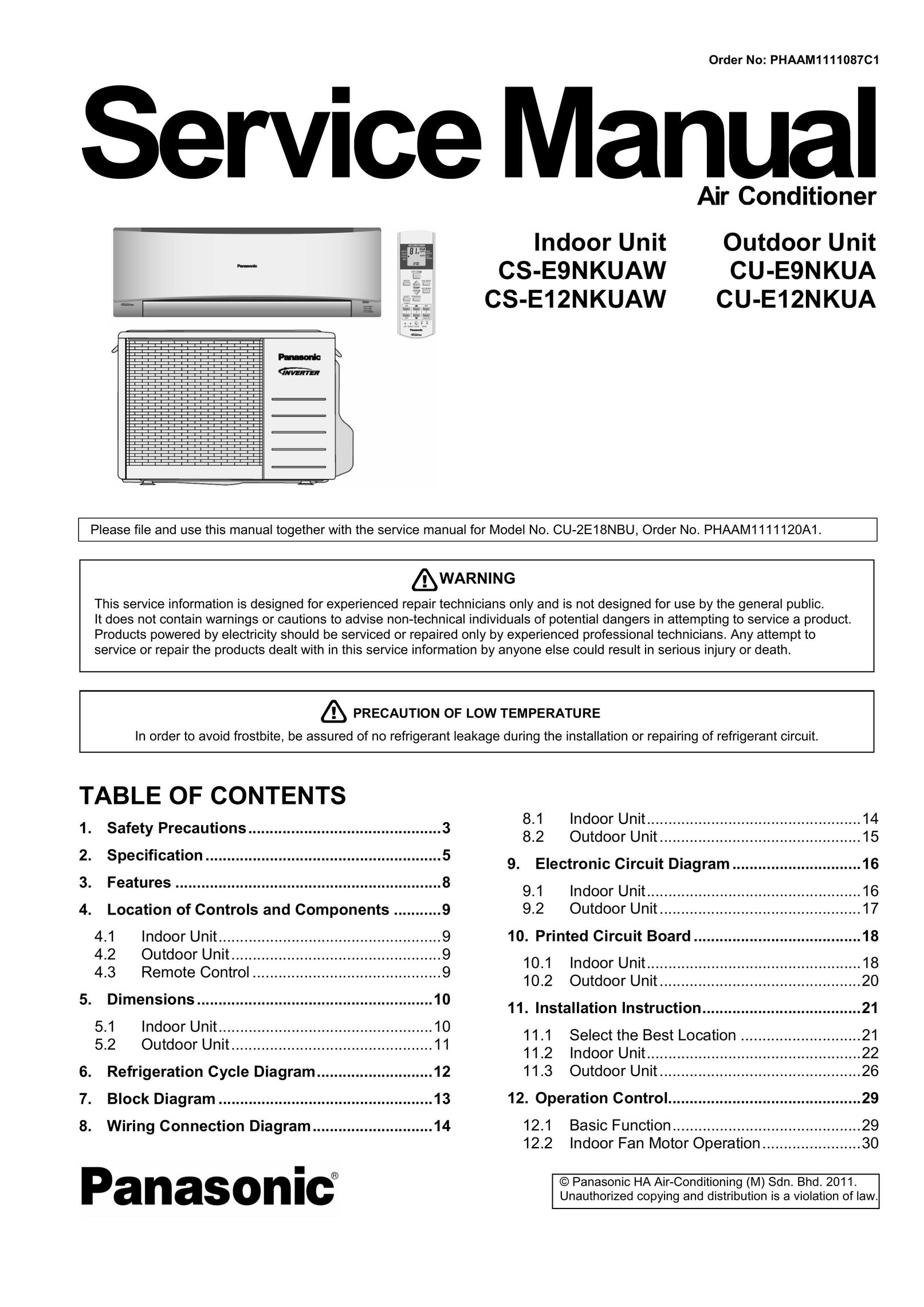 Panasonic CS-E12NKUAW Air Conditioner User Manual