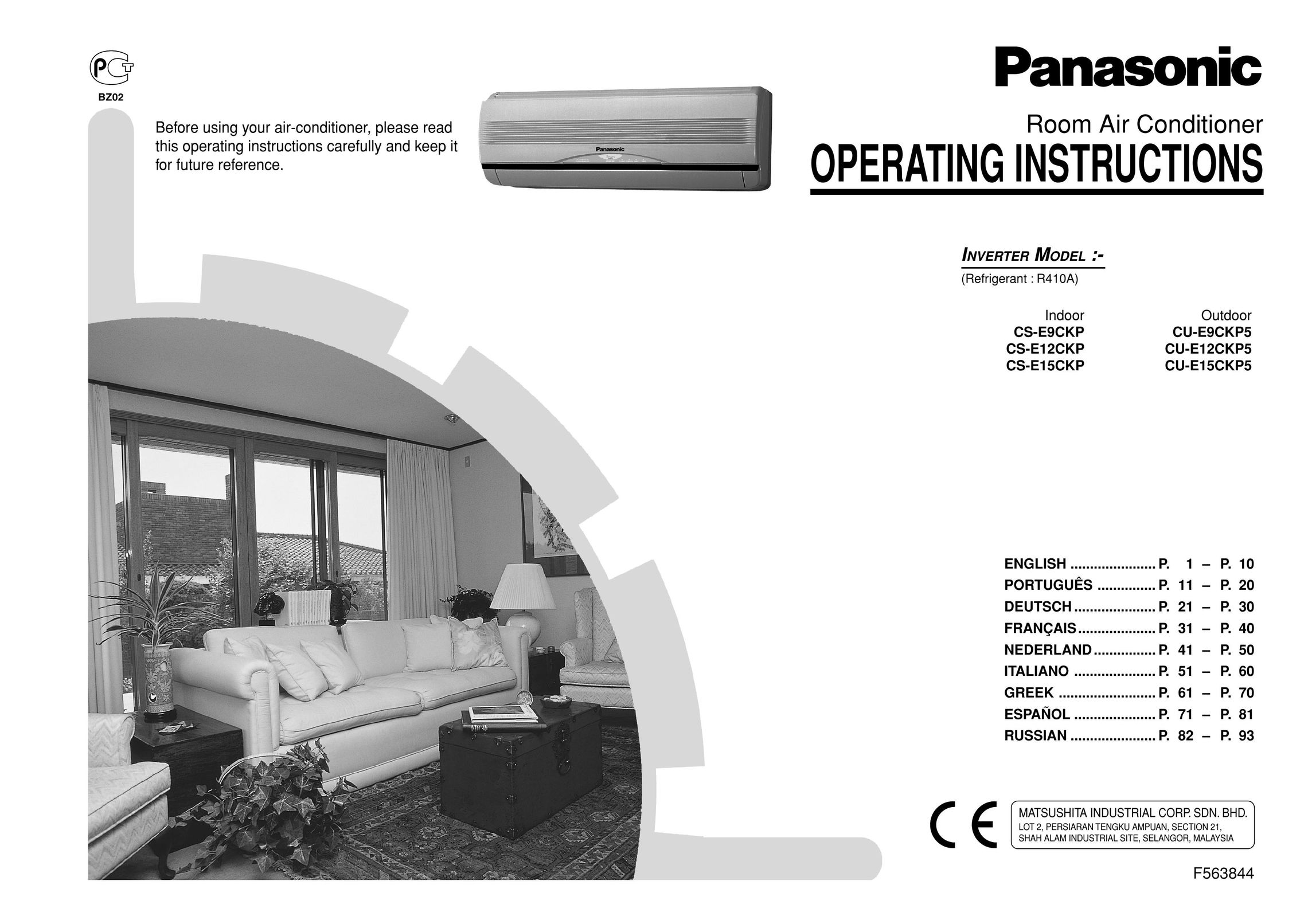 Panasonic CS-E15CKP Air Conditioner User Manual