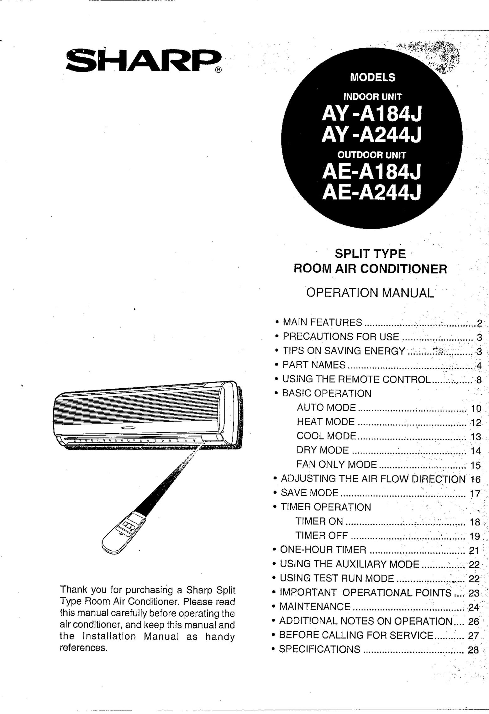 Sharp AE-A184J Air Conditioner User Manual