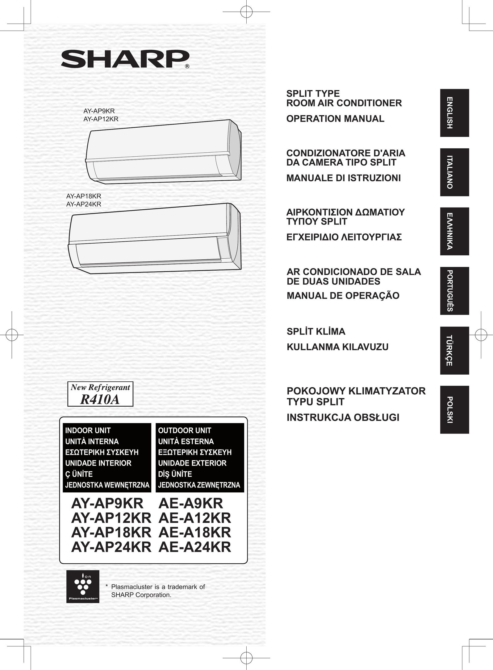 Sharp AE-A9KR Air Conditioner User Manual