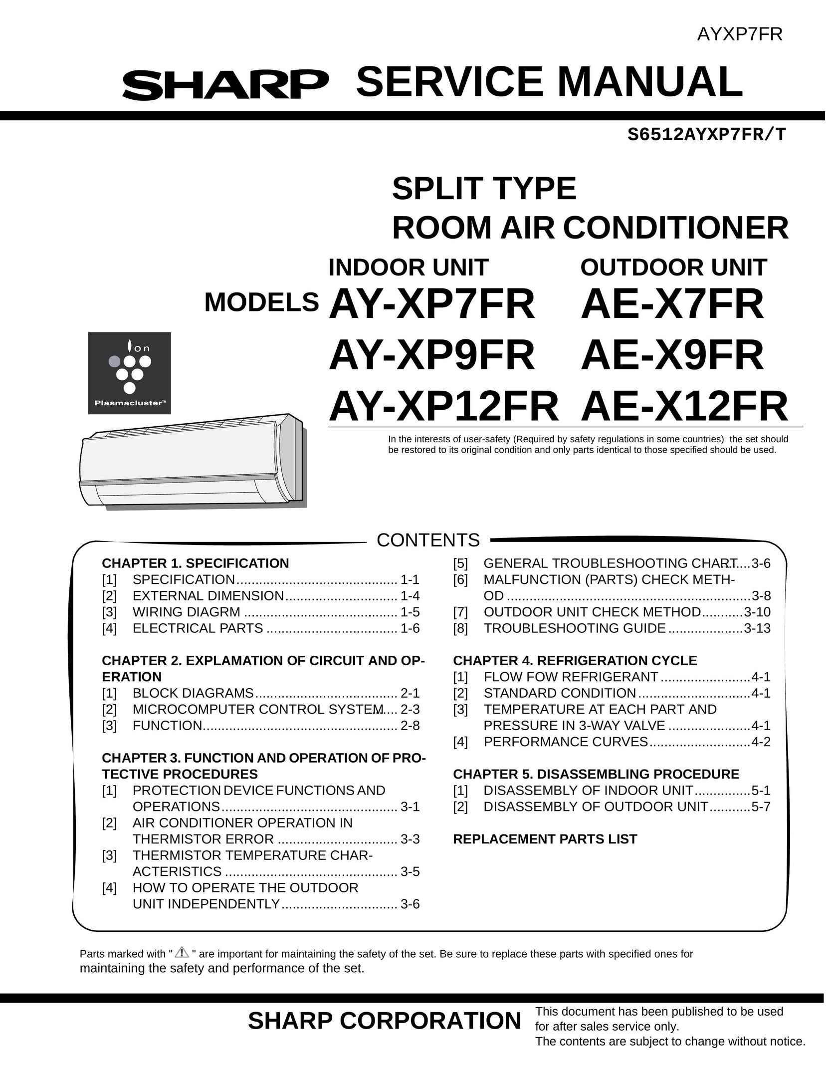 Sharp AE-X7FR Air Conditioner User Manual