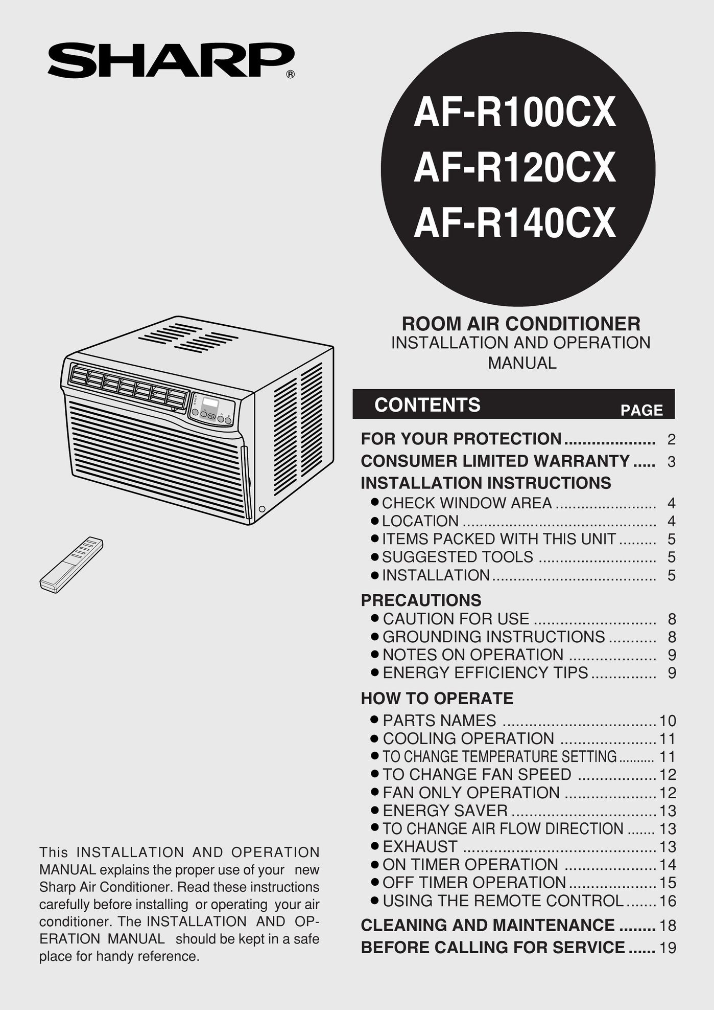 Sharp AF-R100CX Air Conditioner User Manual