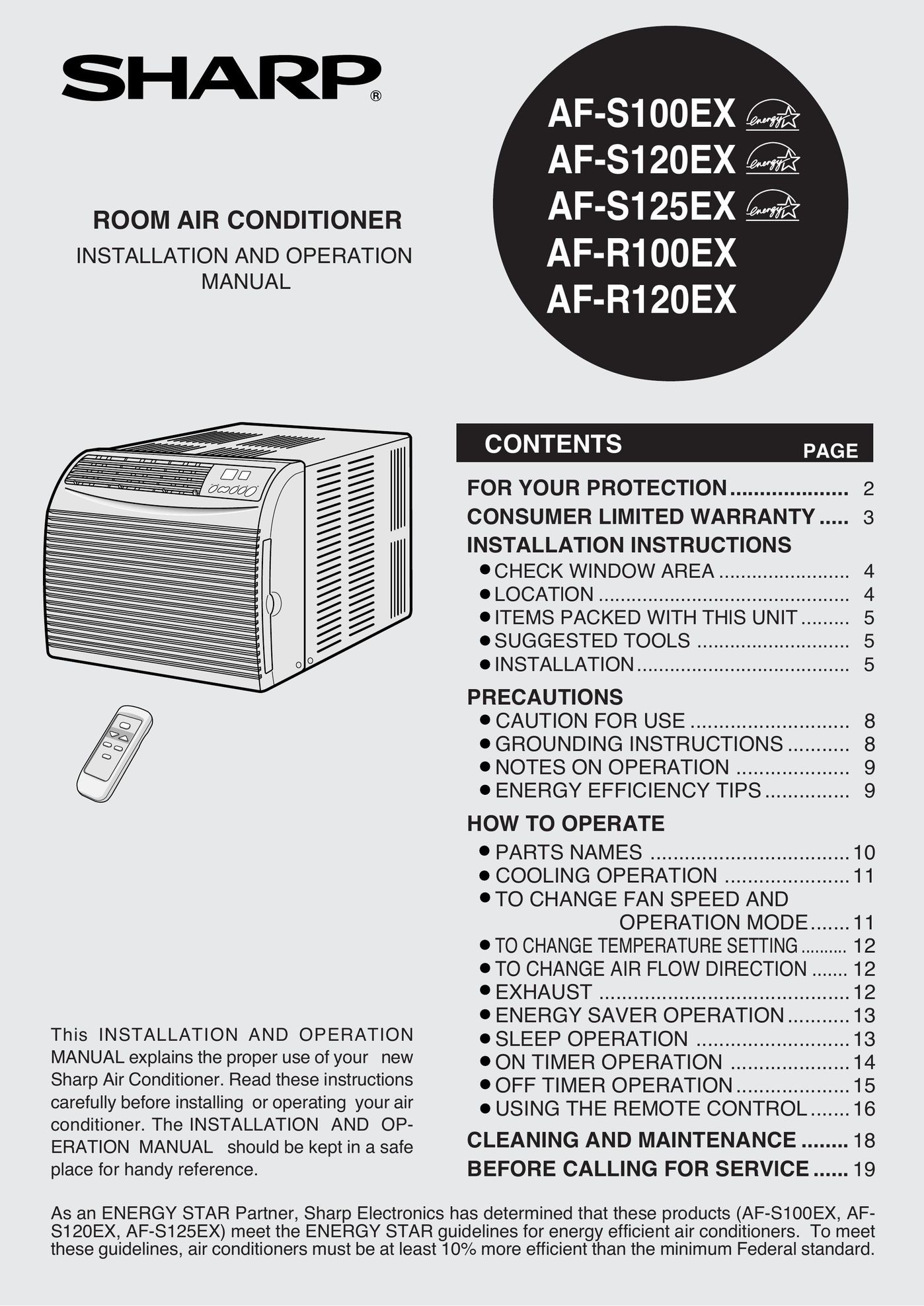Sharp AF-R120EX Air Conditioner User Manual