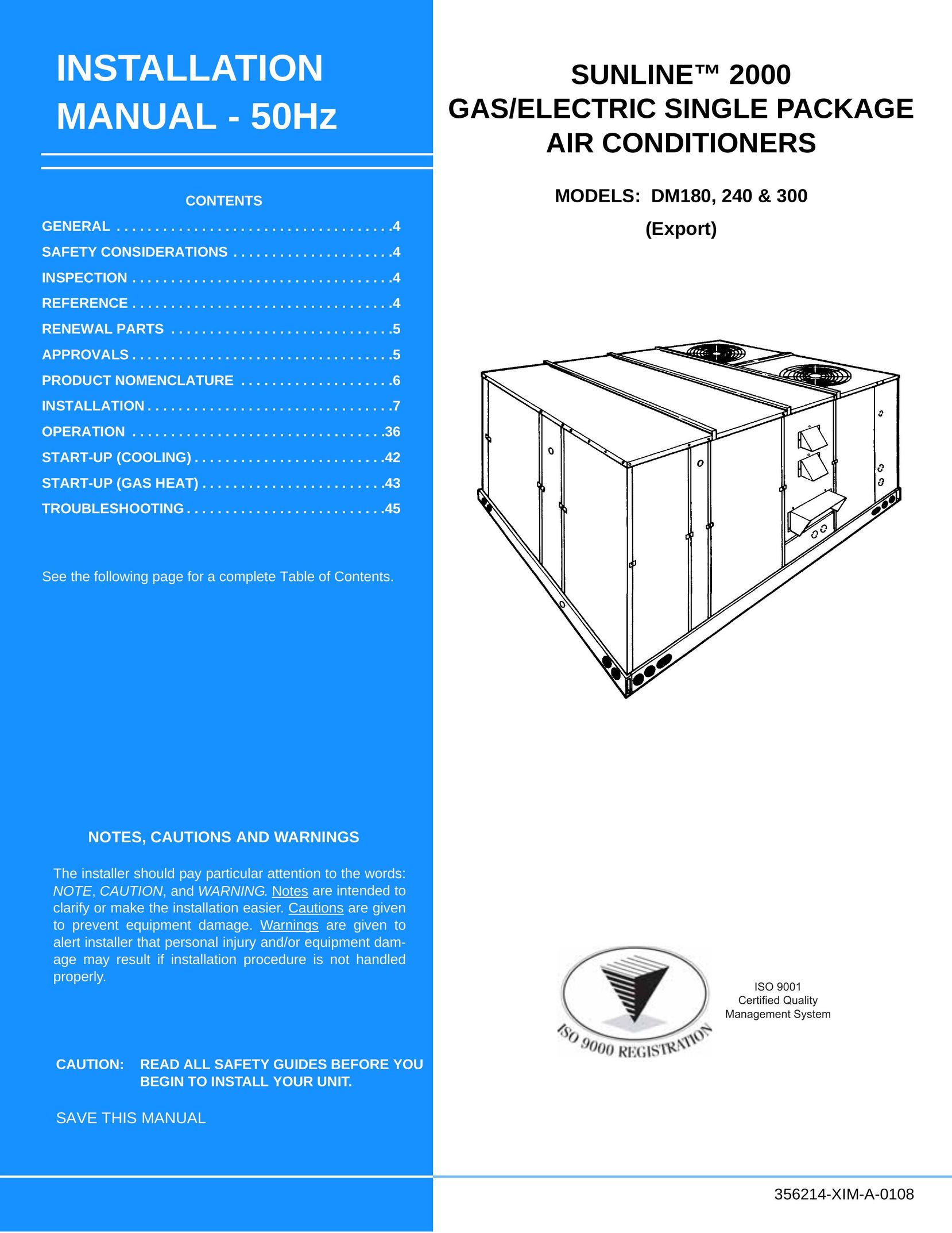 Sunlife Enterprises DM180 Air Conditioner User Manual