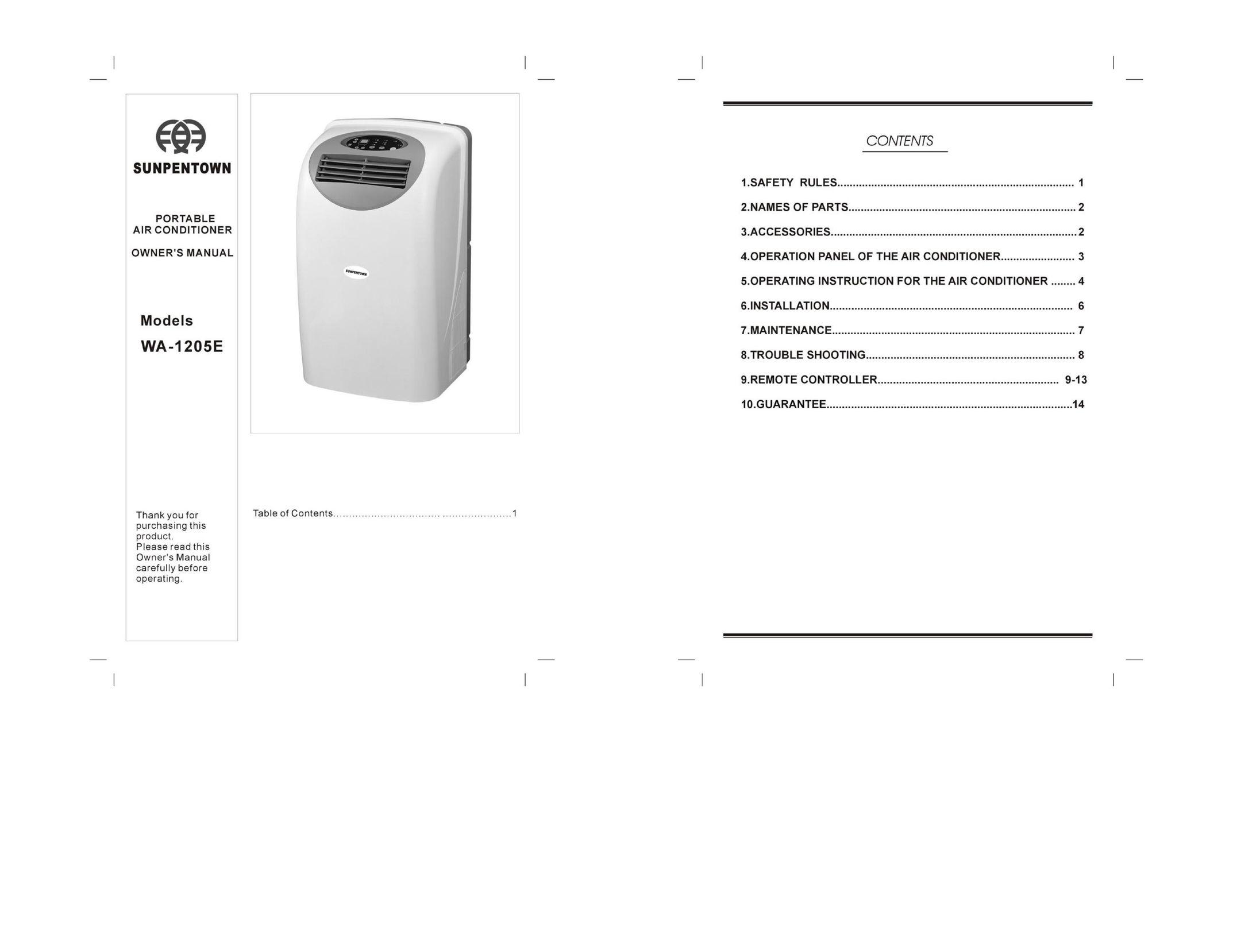 Sunpentown Intl WA-1205E Air Conditioner User Manual