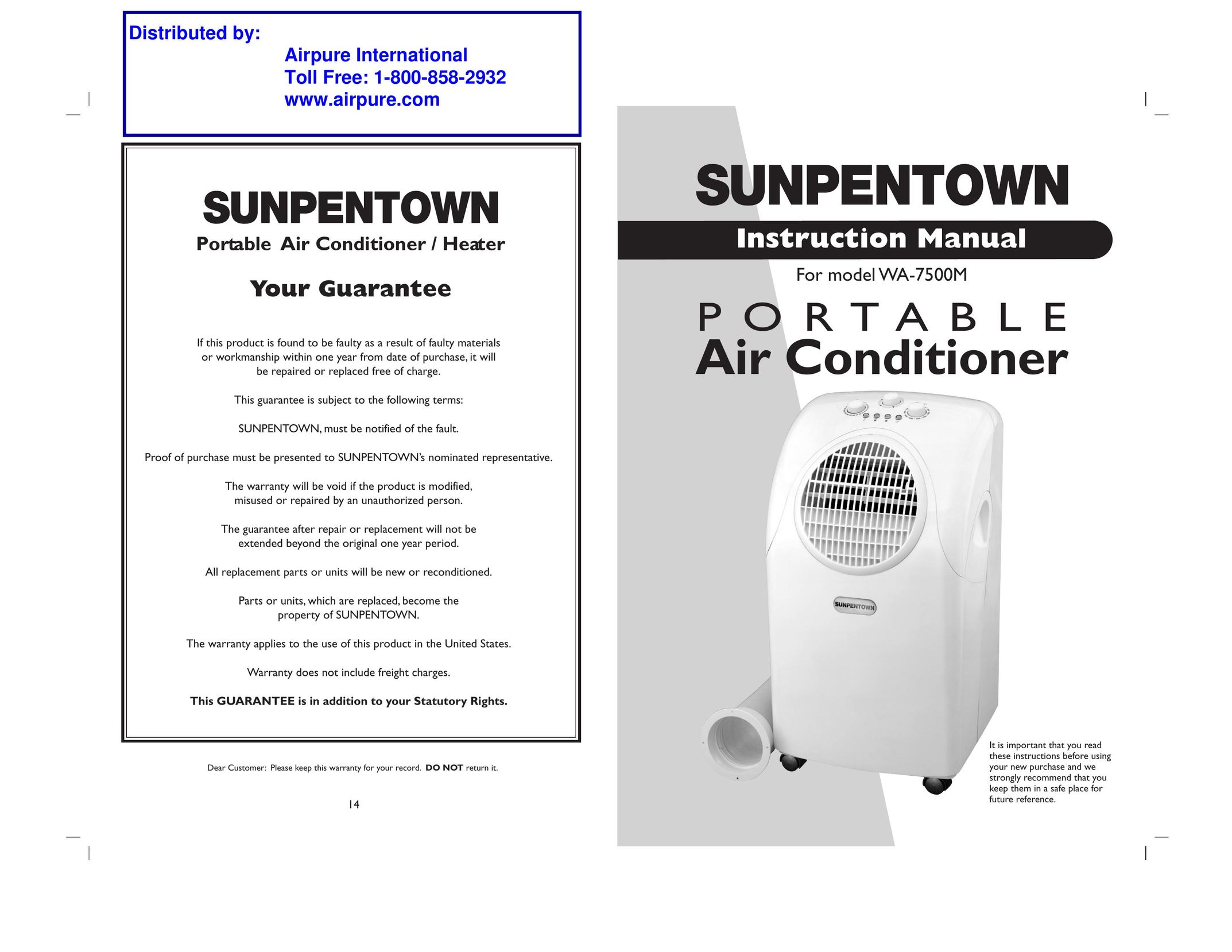 Sunpentown Intl WA-7500M Air Conditioner User Manual