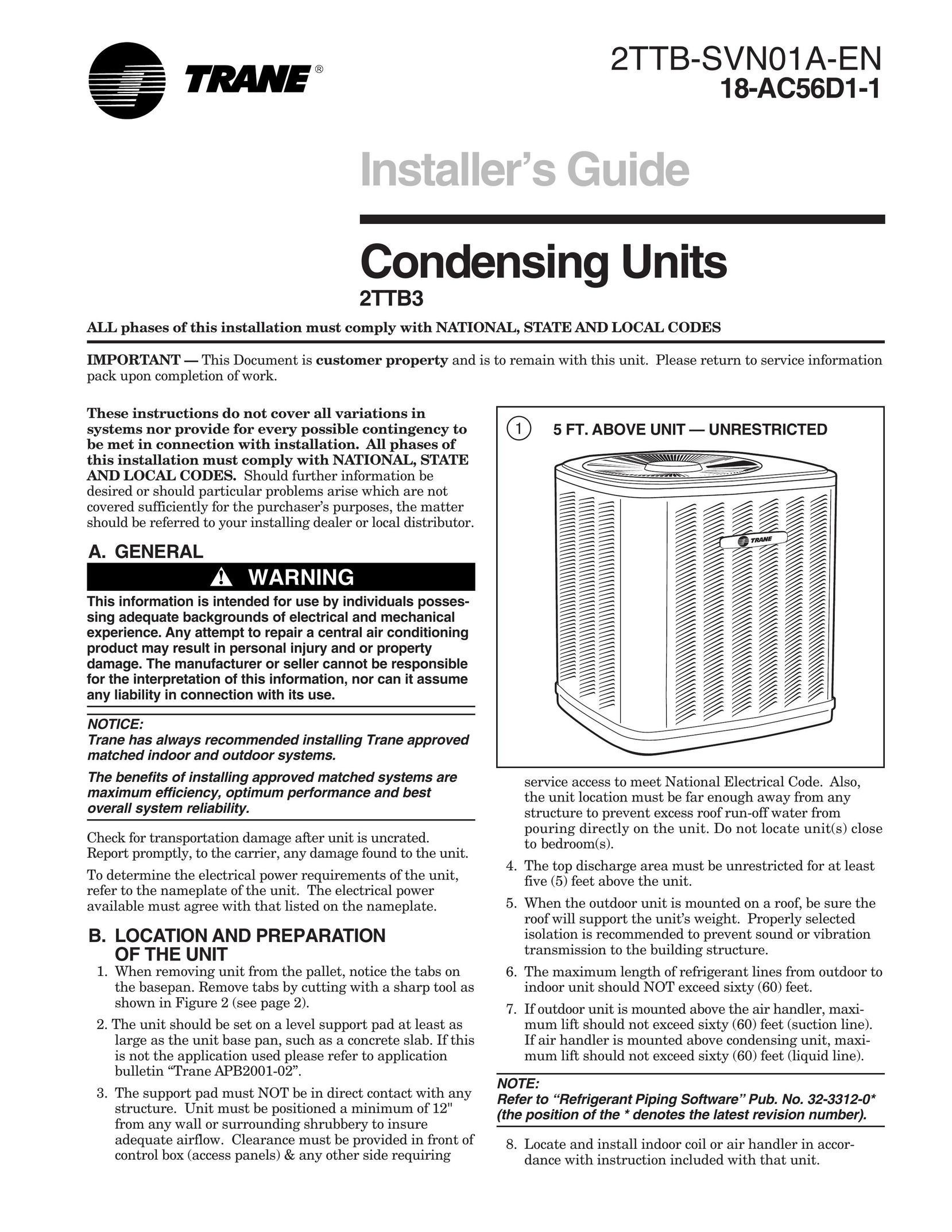 Trane 2TTB3 Air Conditioner User Manual