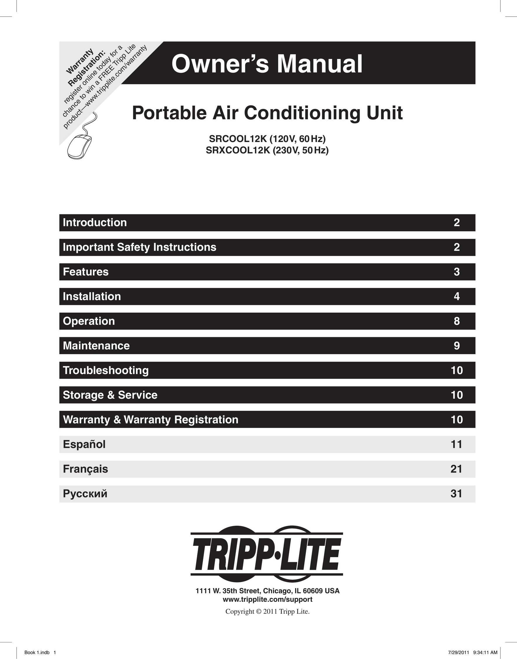 Tripp Lite SRXCOOL12K Air Conditioner User Manual