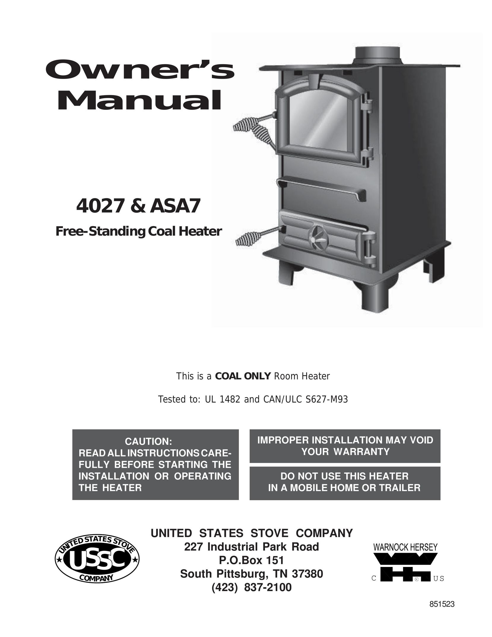 United States Stove ASA7 Air Conditioner User Manual