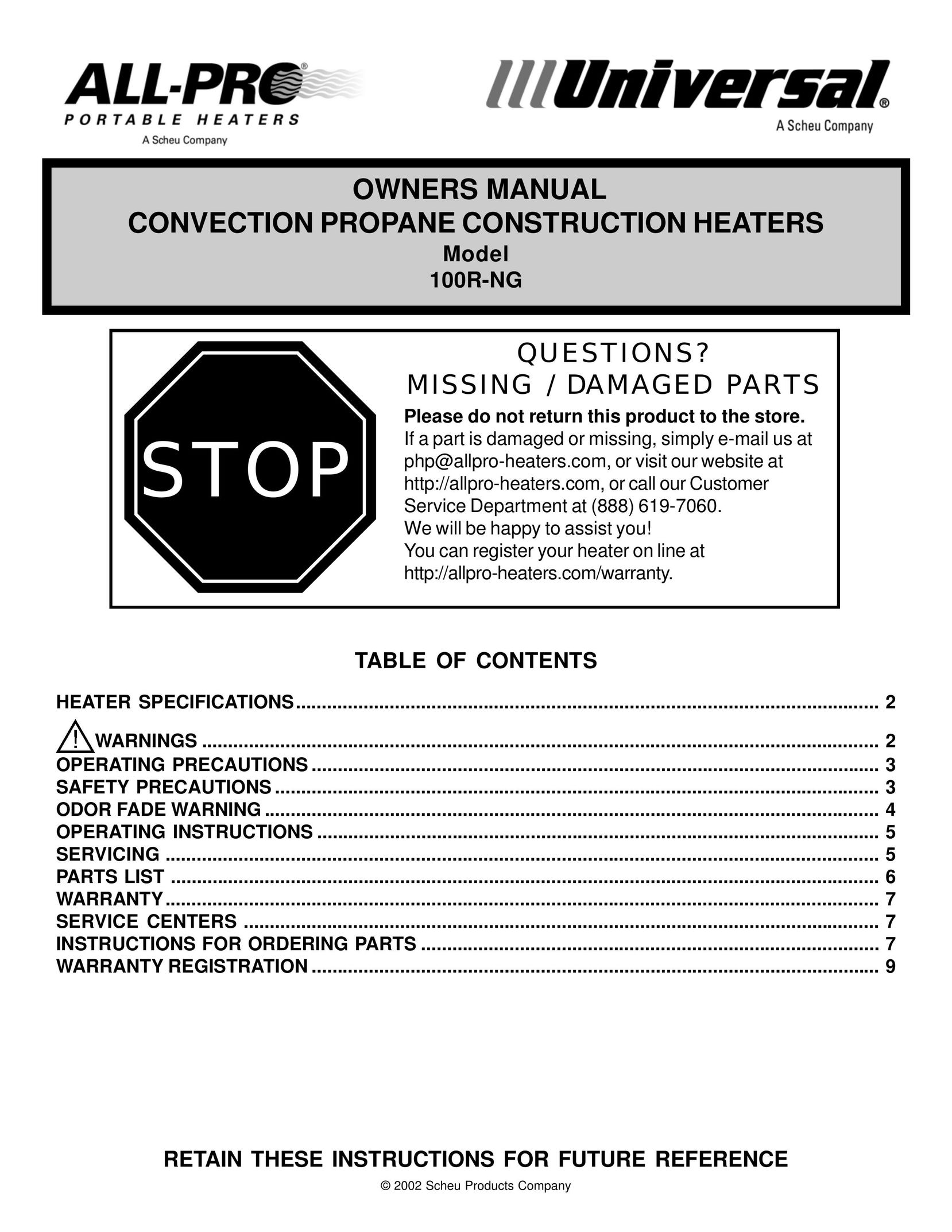 Universal 100R-NG Air Conditioner User Manual