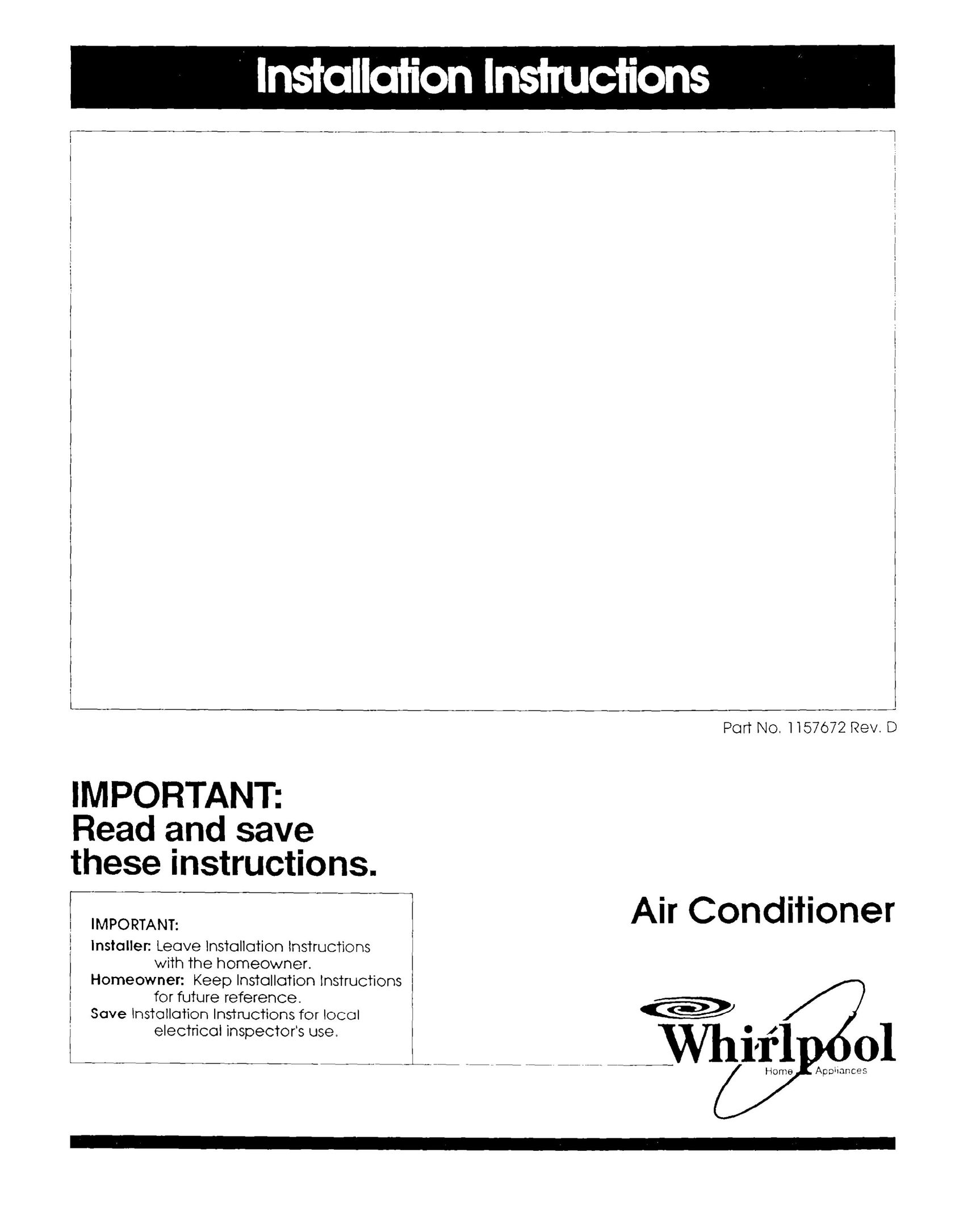 Whirlpool 1157672 Air Conditioner User Manual
