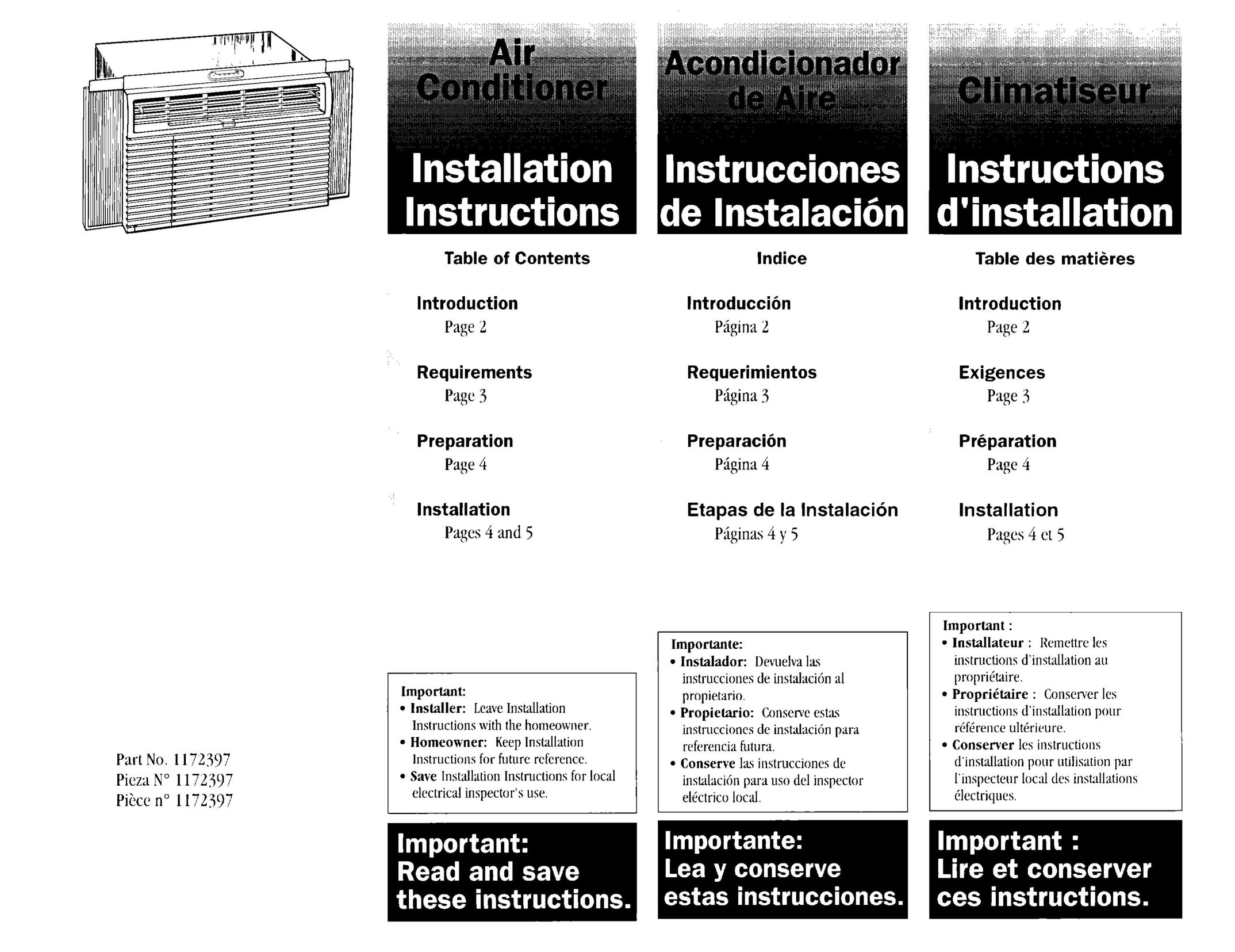Whirlpool 1172397 Air Conditioner User Manual