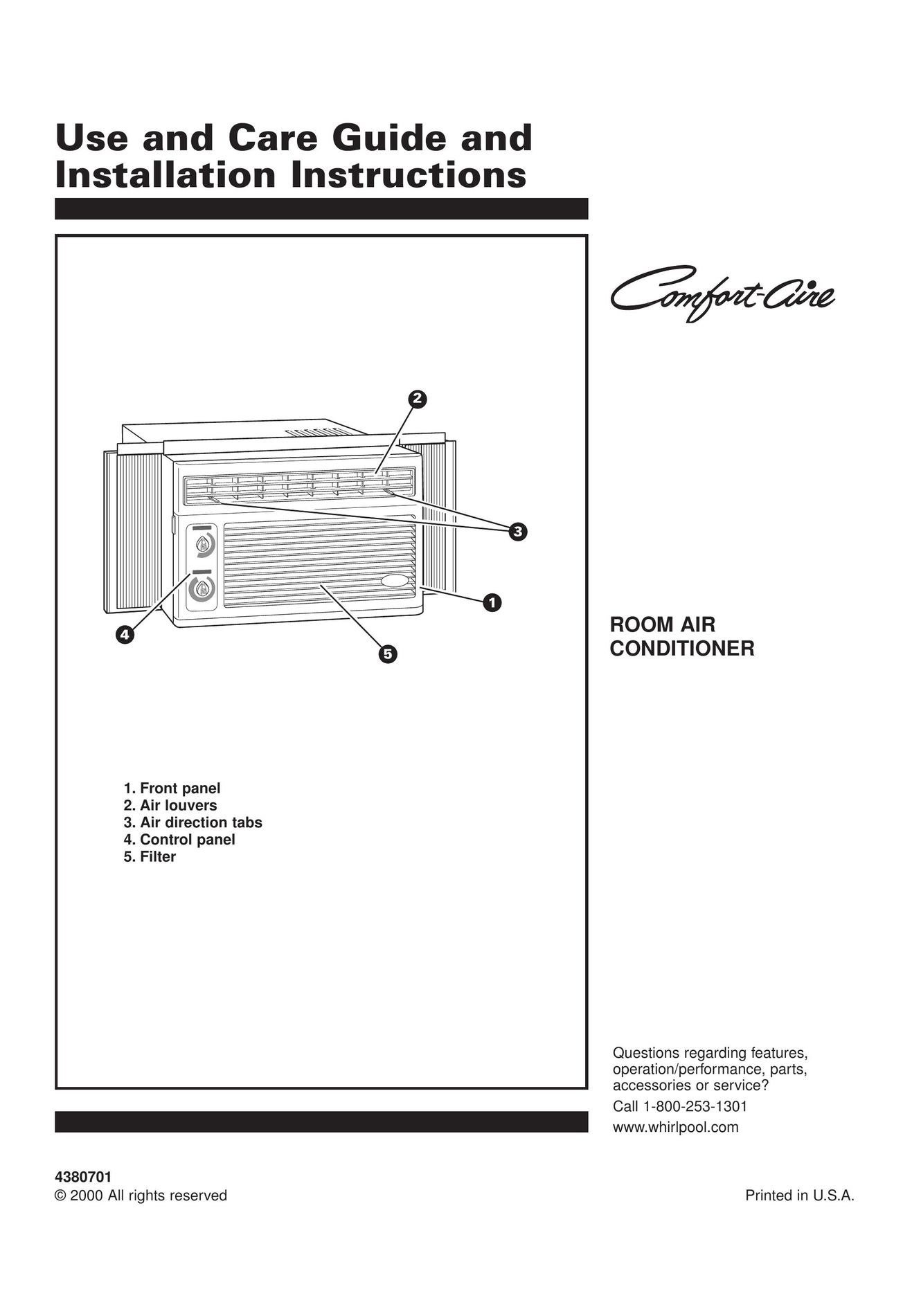 Whirlpool 4380701 Air Conditioner User Manual