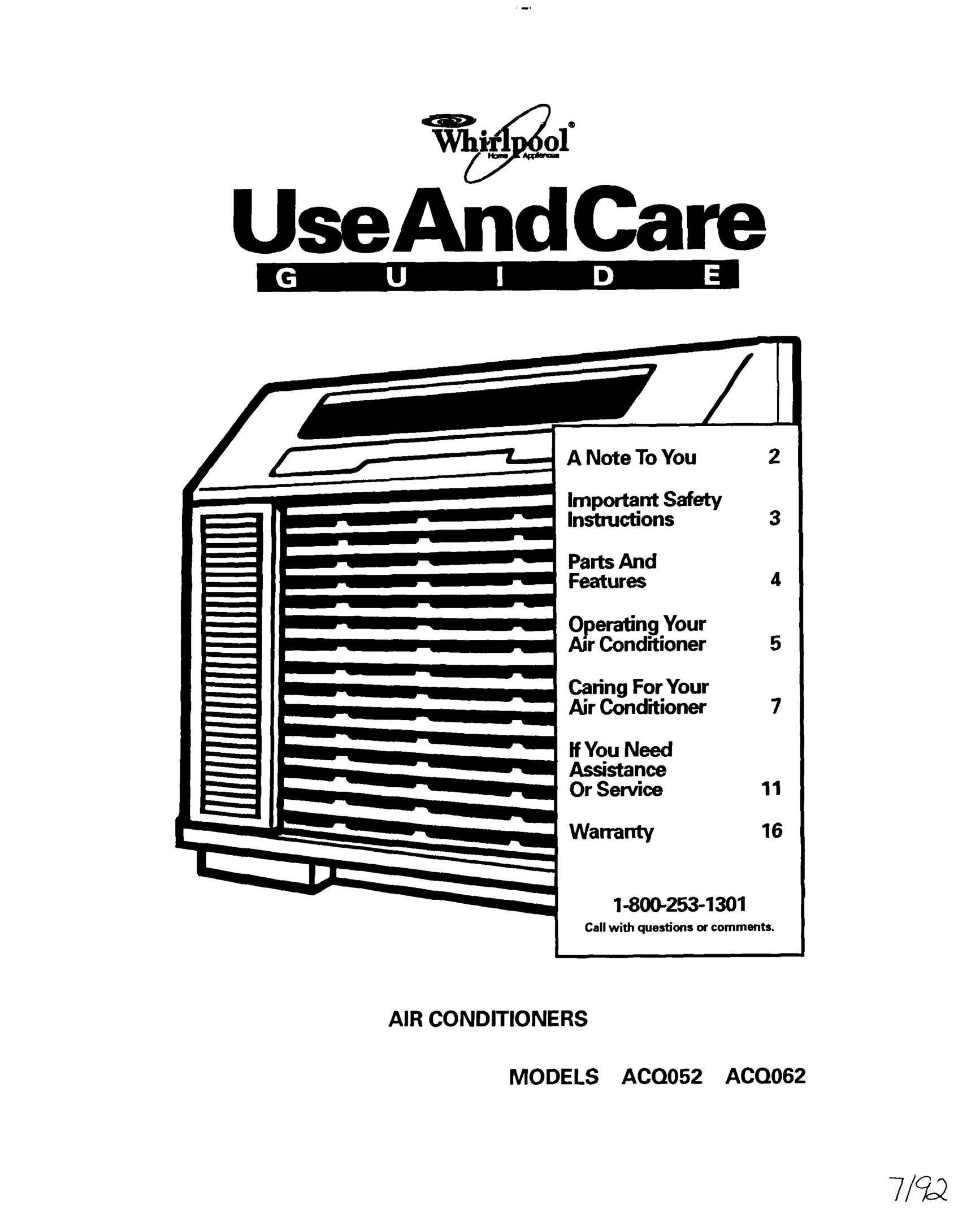 Whirlpool AC0052 Air Conditioner User Manual