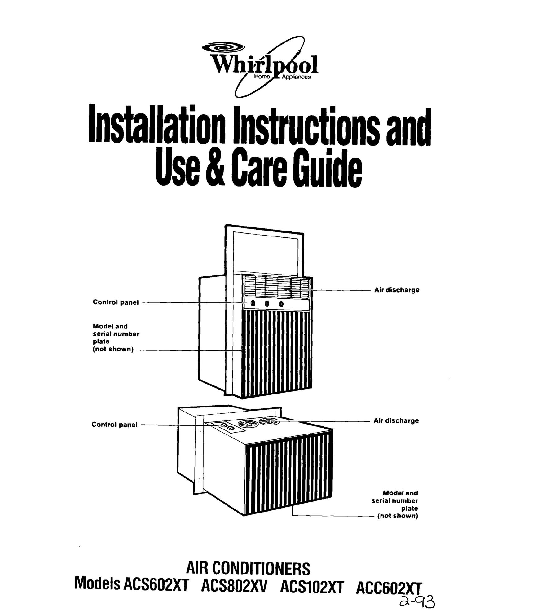Whirlpool ACC602XT Air Conditioner User Manual