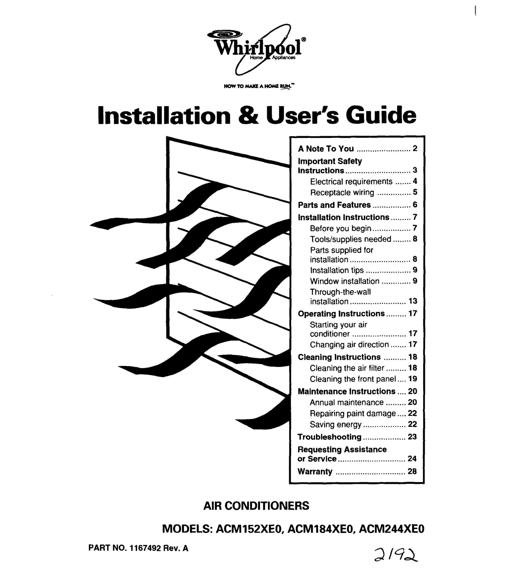 Whirlpool ACM 152XE0 Air Conditioner User Manual