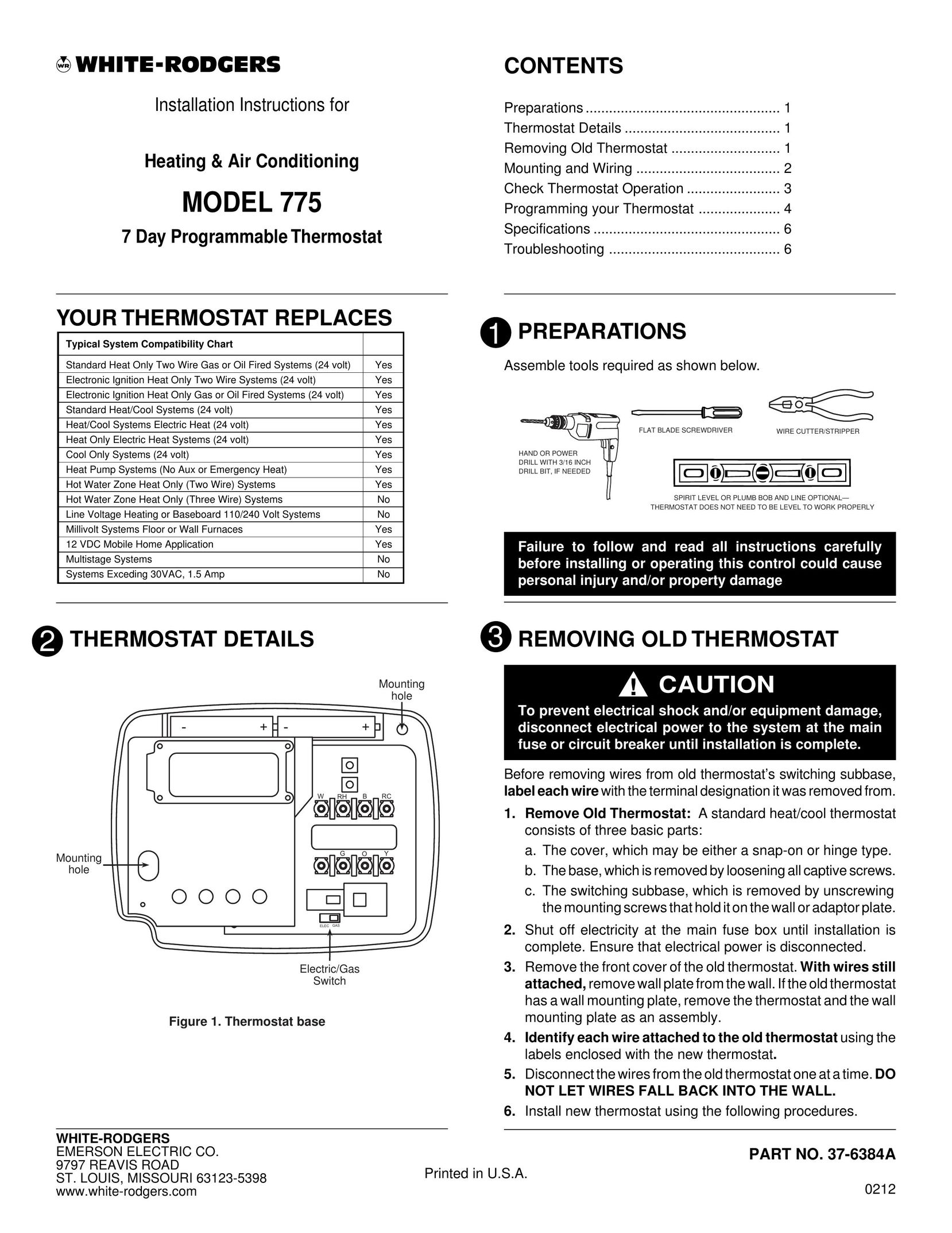 White Rodgers 775 Air Conditioner User Manual