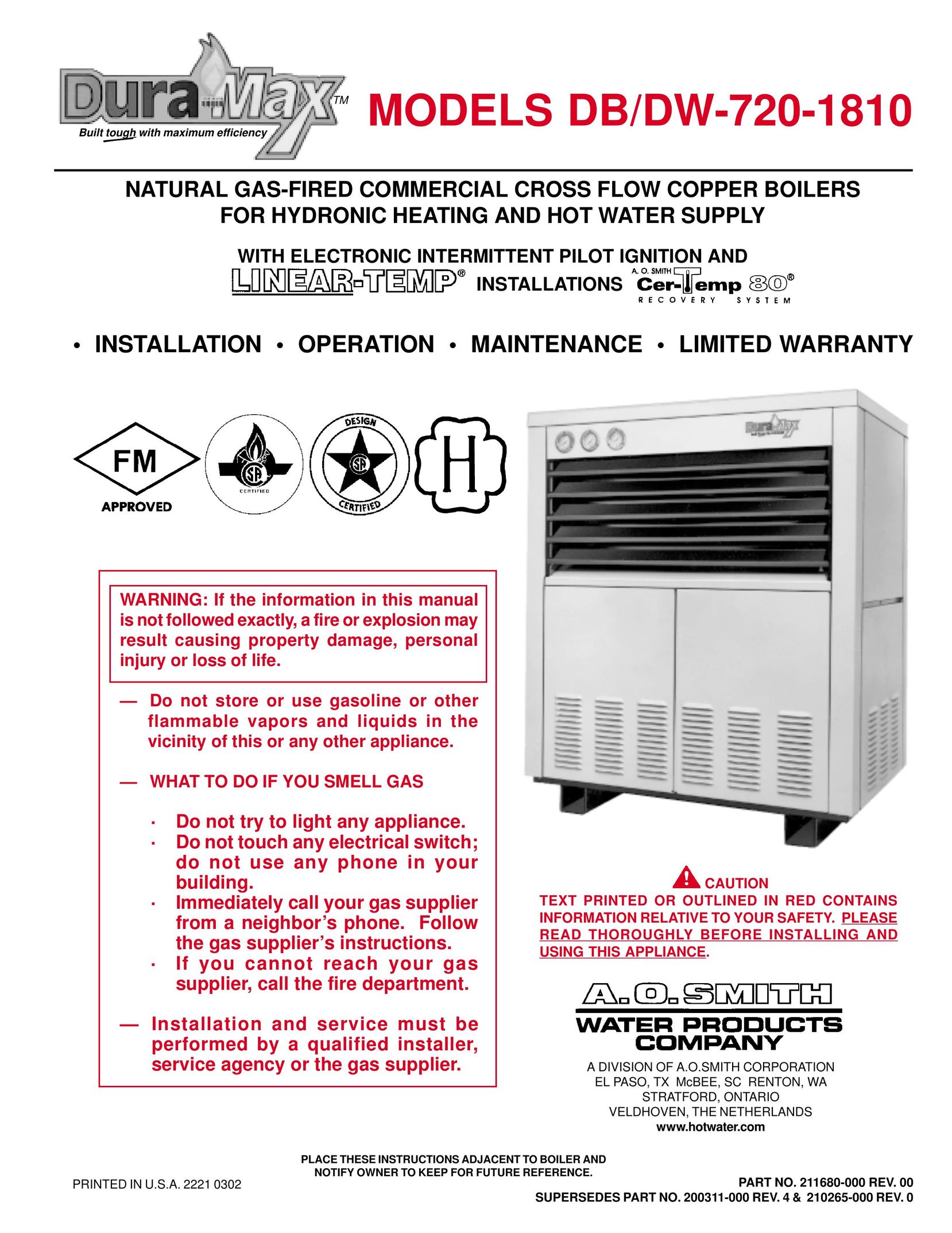 A.O. Smith DB/DW-720-1810 Boiler User Manual