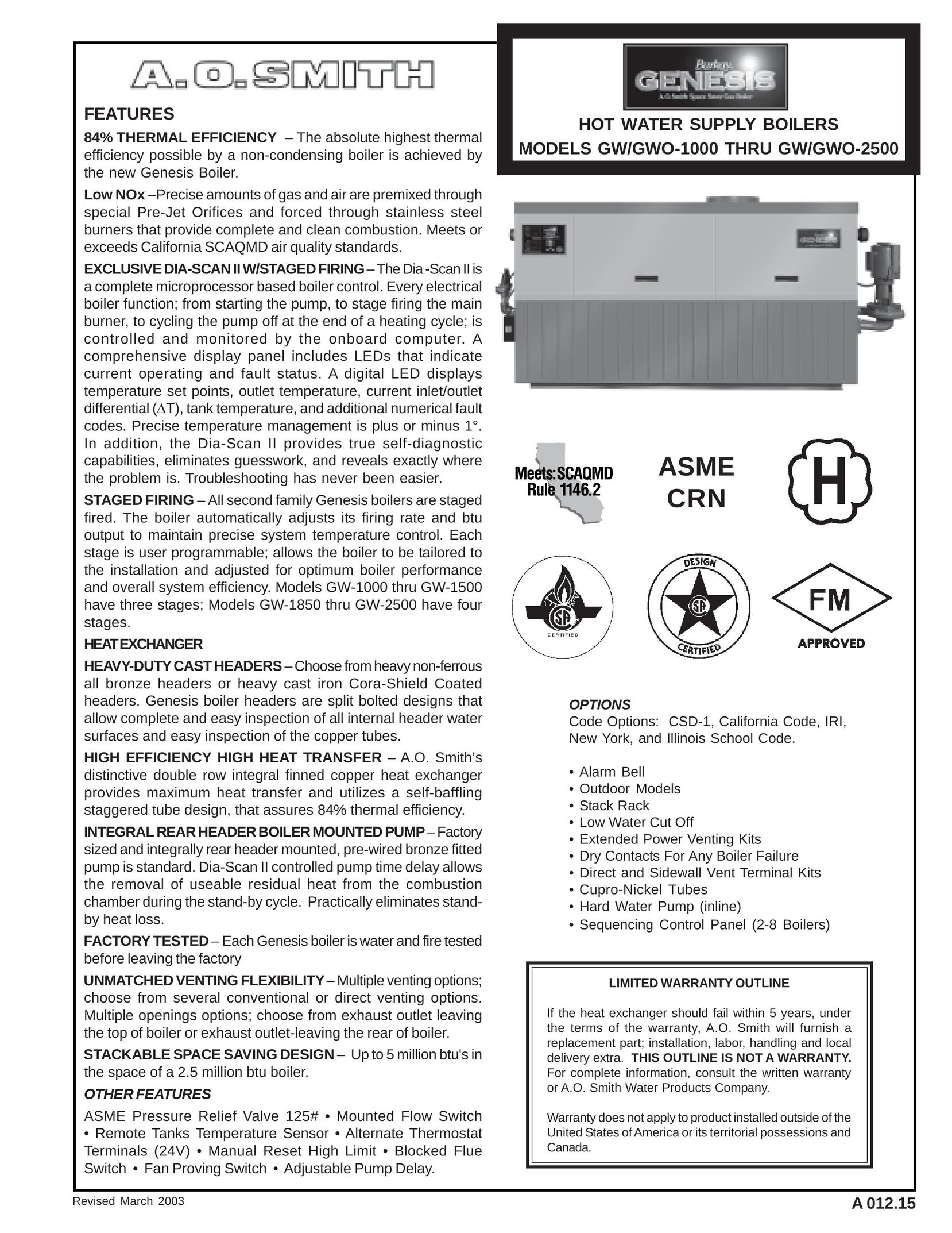 A.O. Smith GW/GWO-1000 Boiler User Manual