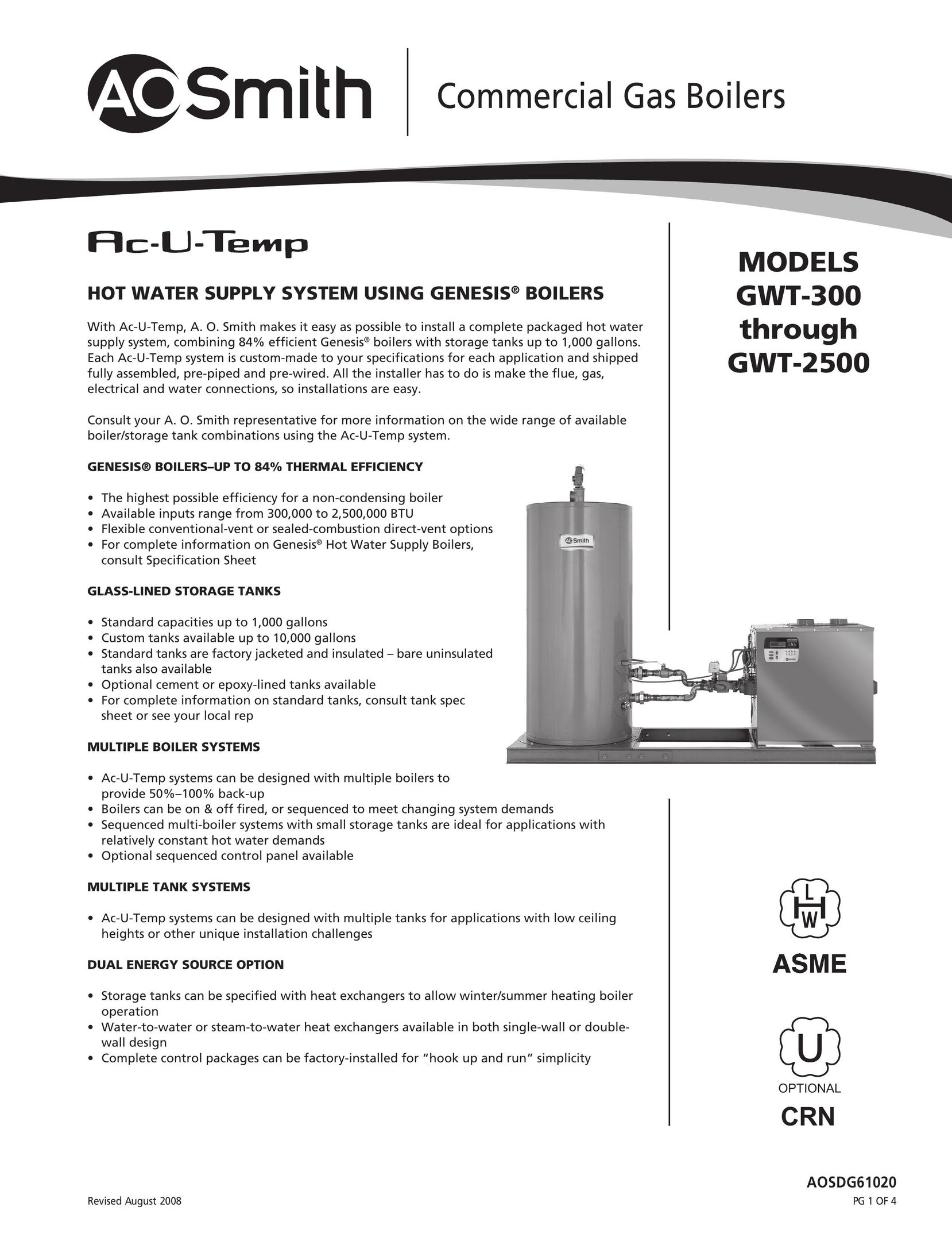 A.O. Smith GWT-2500 Boiler User Manual
