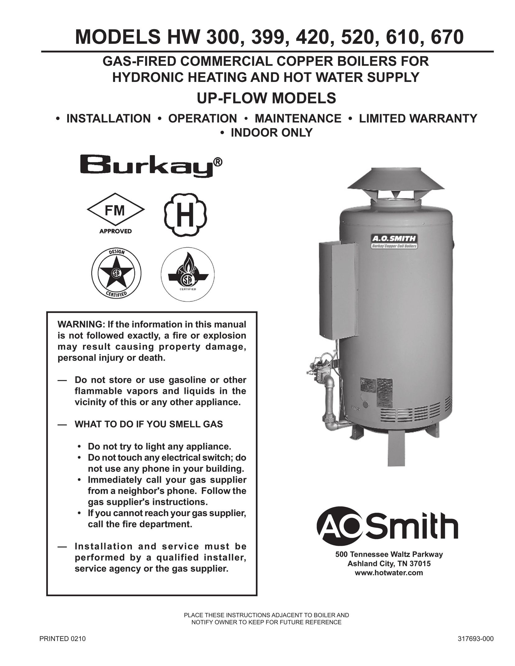 A.O. Smith HW 610 Boiler User Manual