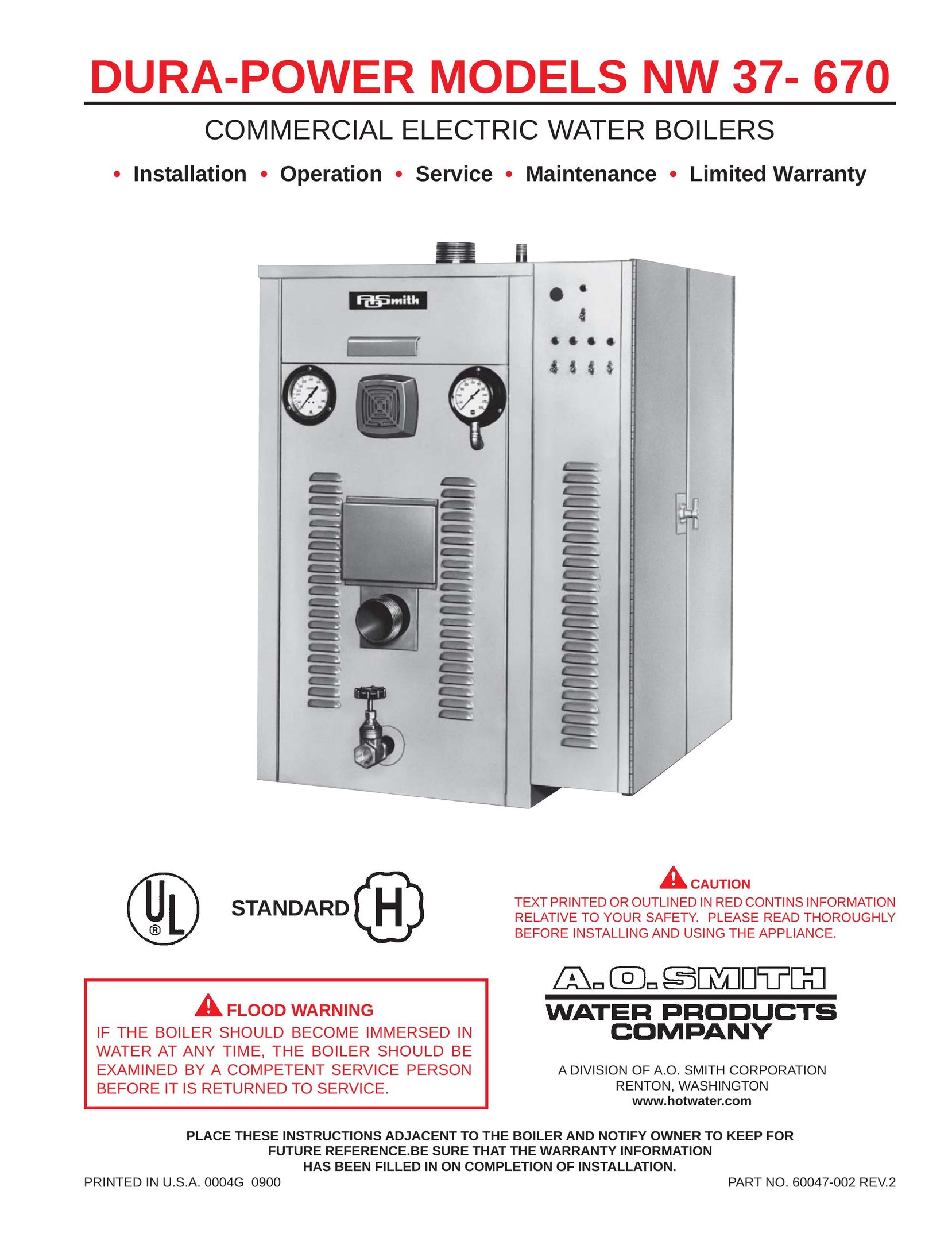 A.O. Smith NW 37-670 Boiler User Manual