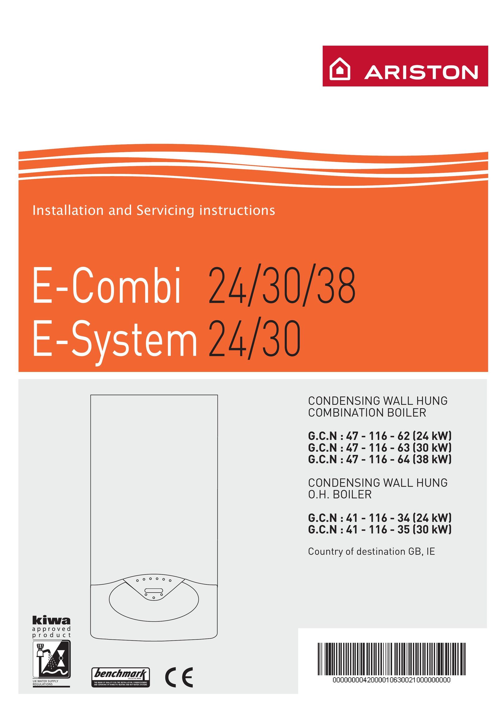 Ariston E-COMBI 24 30 38 Boiler User Manual