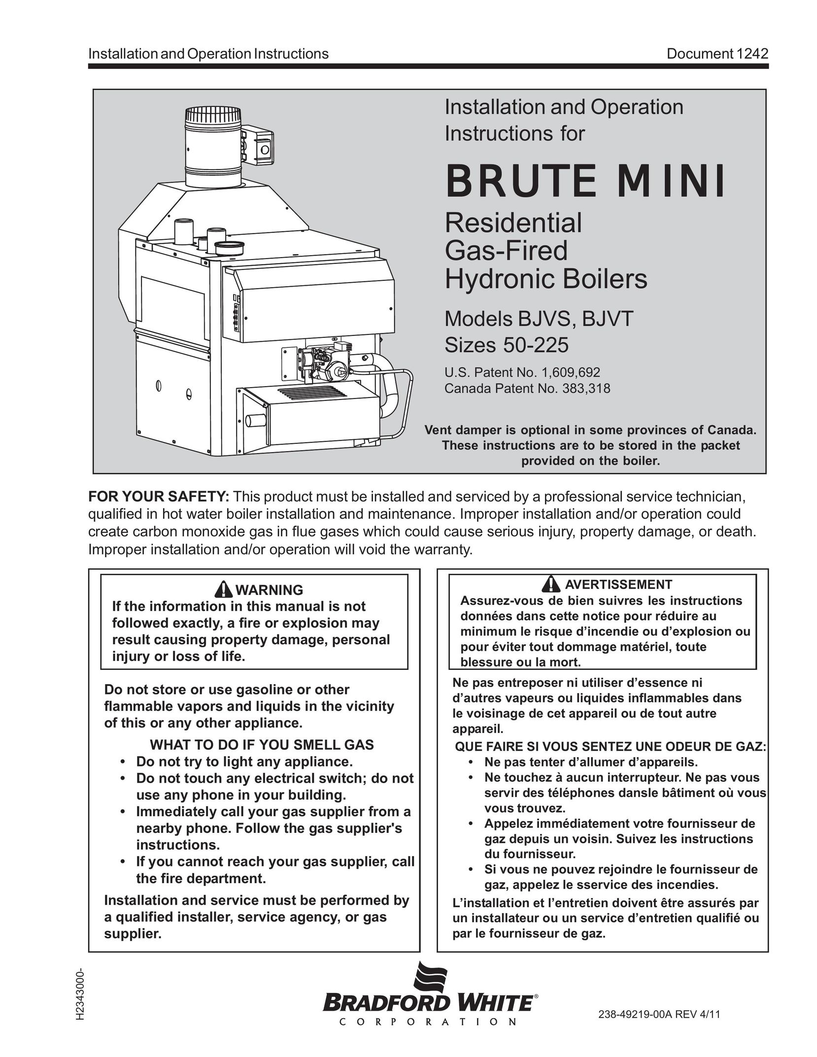 Bradford-White Corp BJVT Boiler User Manual