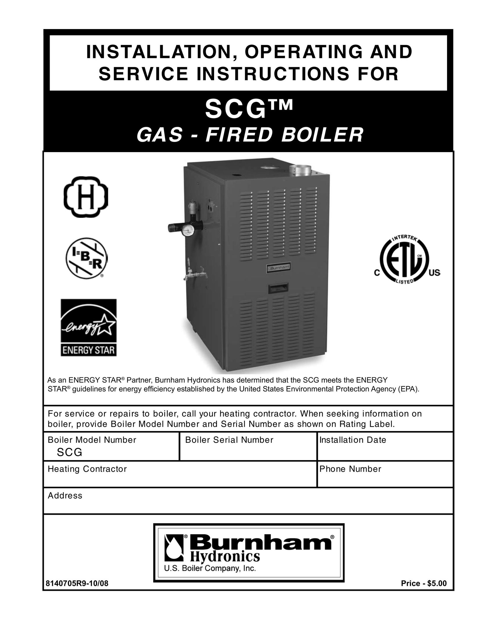 Burnham 1100-H4 Boiler User Manual