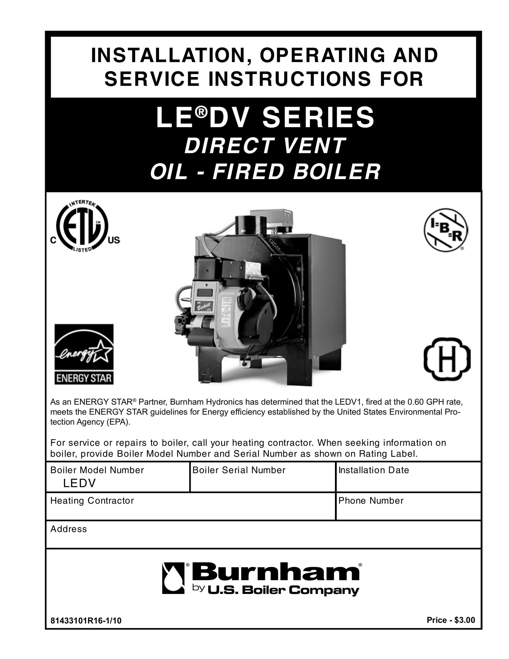Burnham 81433101R16-1/10 Boiler User Manual