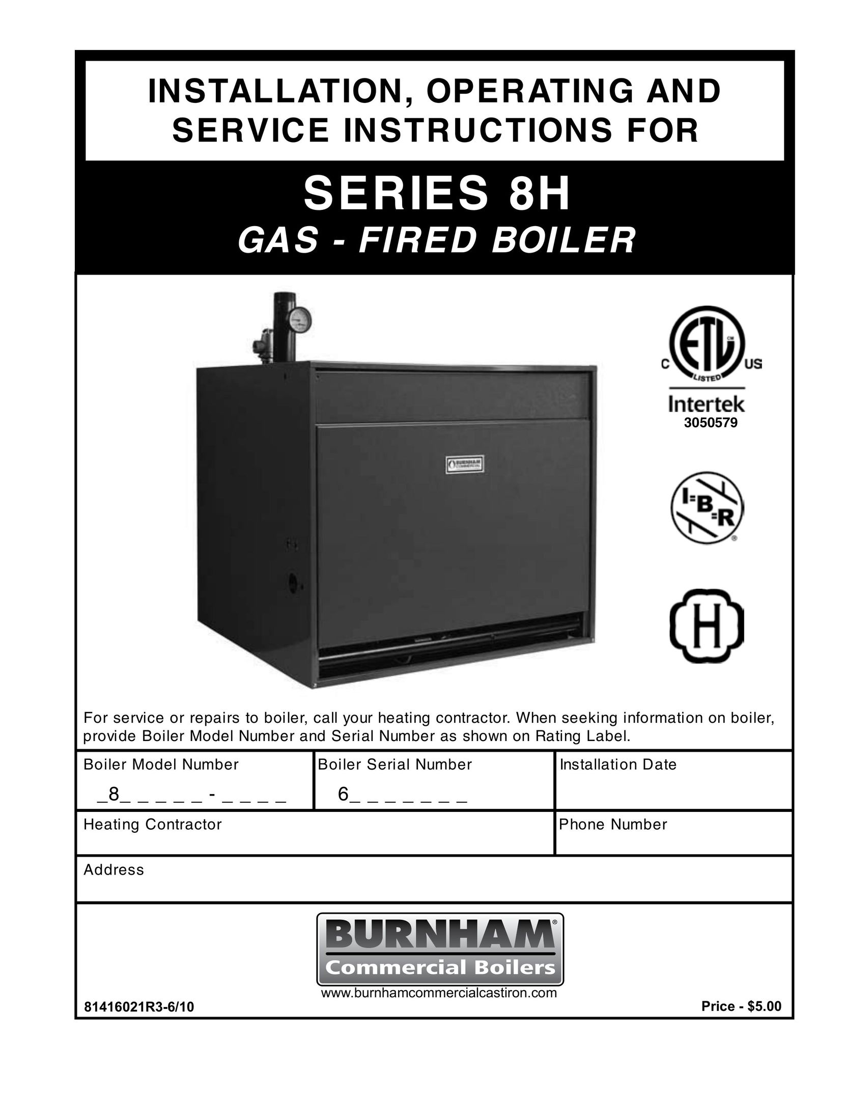 Burnham 8H Boiler User Manual