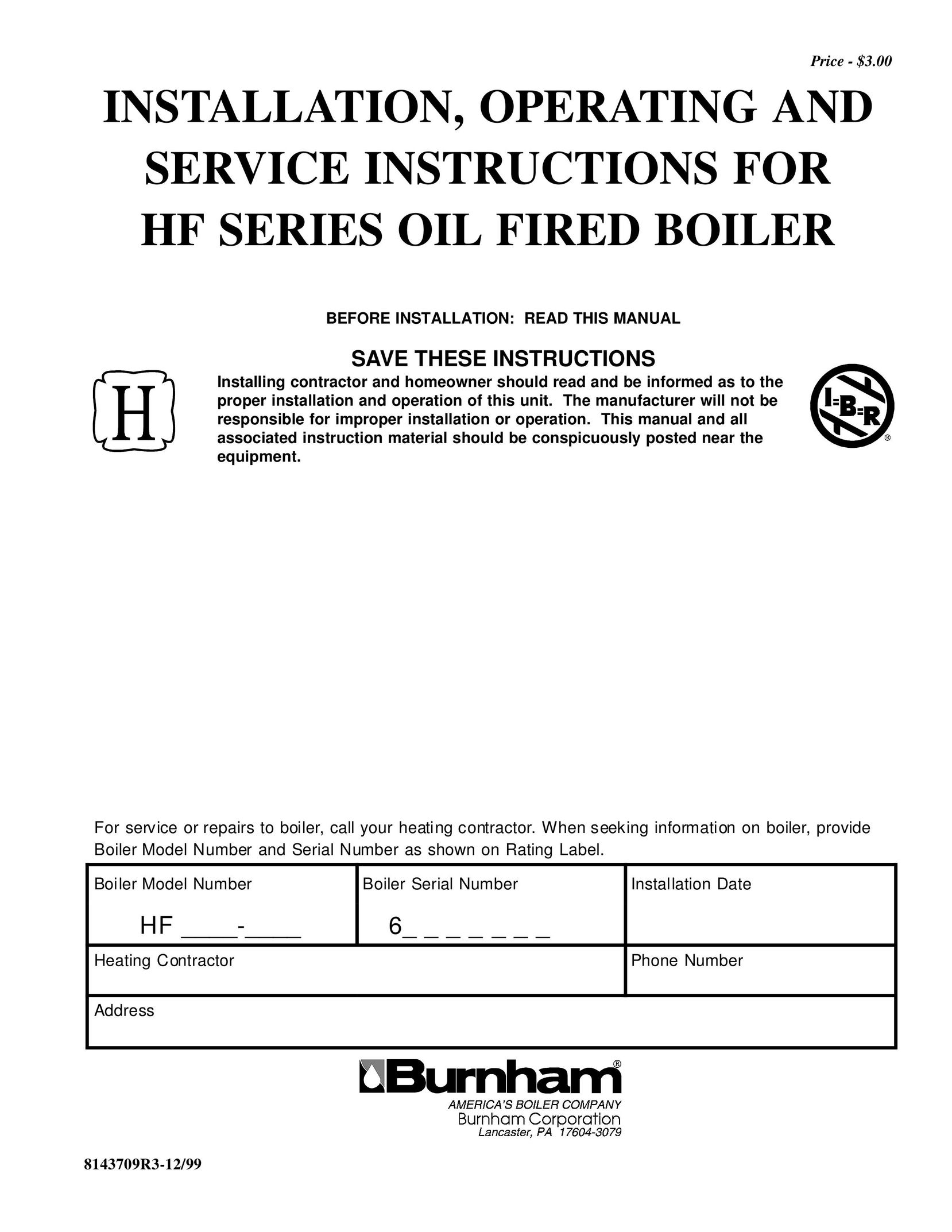 Burnham HF SERIES Boiler User Manual