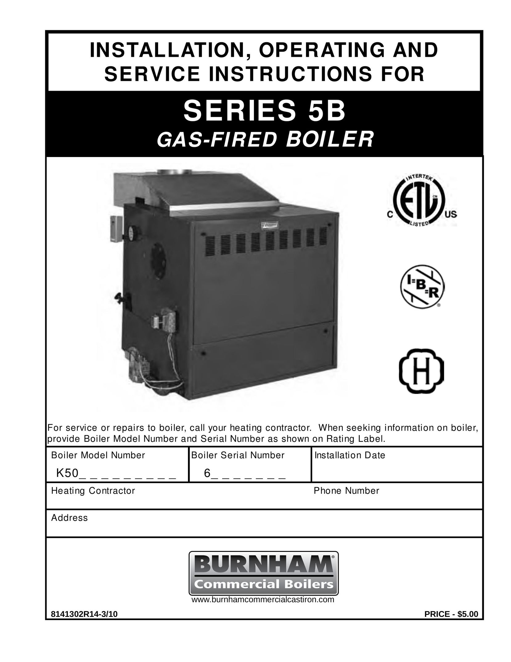 Burnham K50 Boiler User Manual