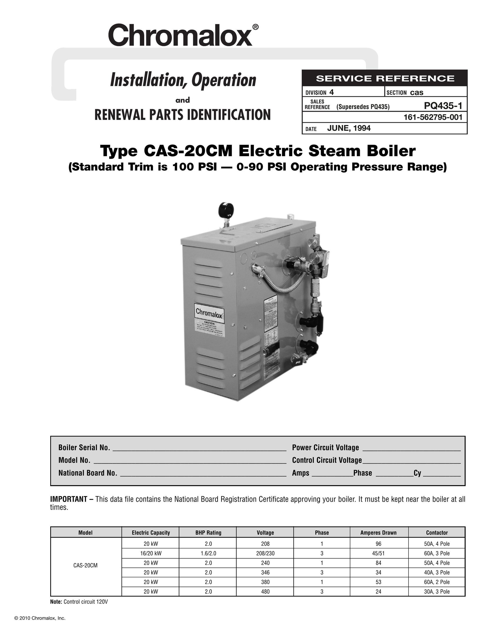 Chromalox CAS-20CM Boiler User Manual