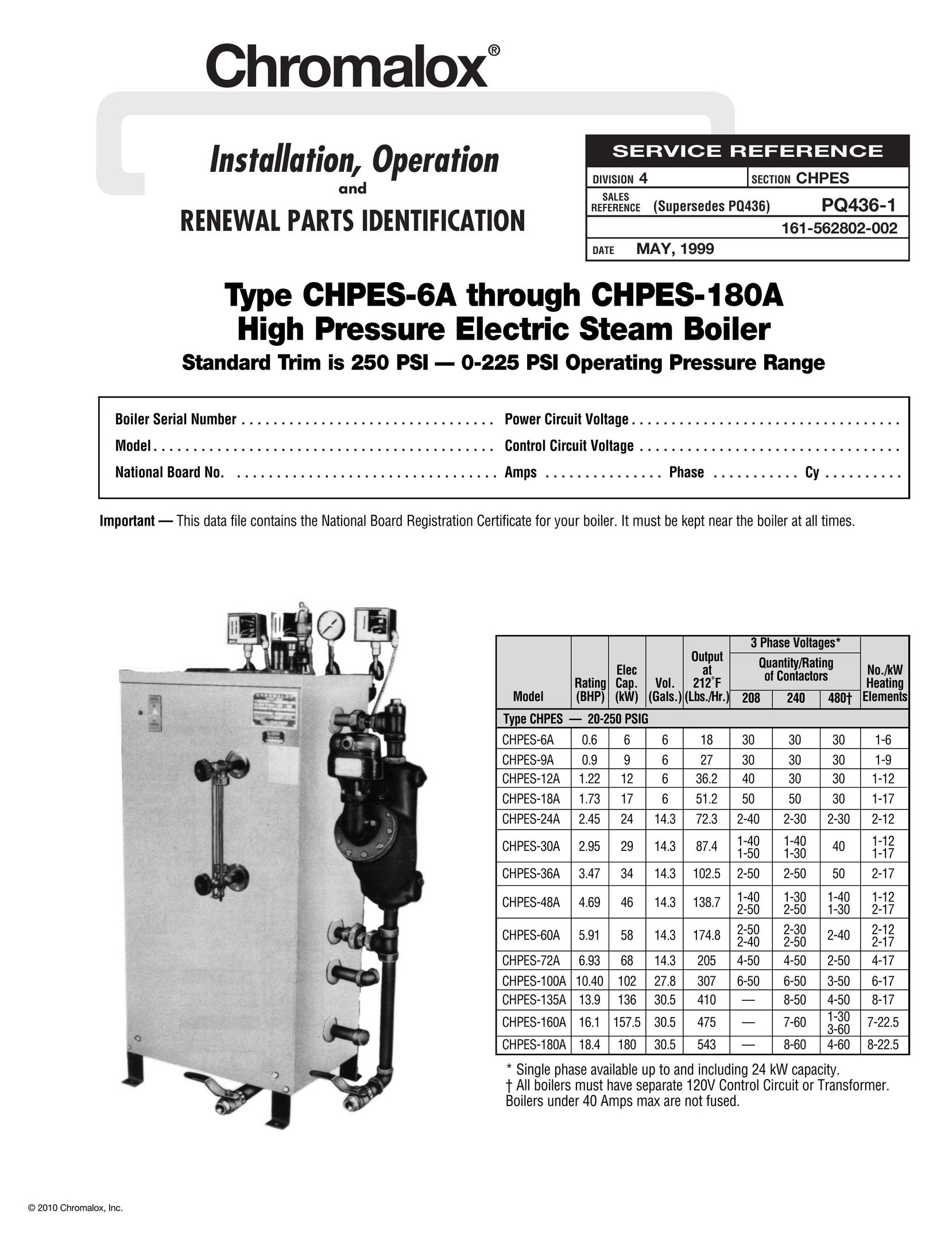 Chromalox CHPES-6A Boiler User Manual