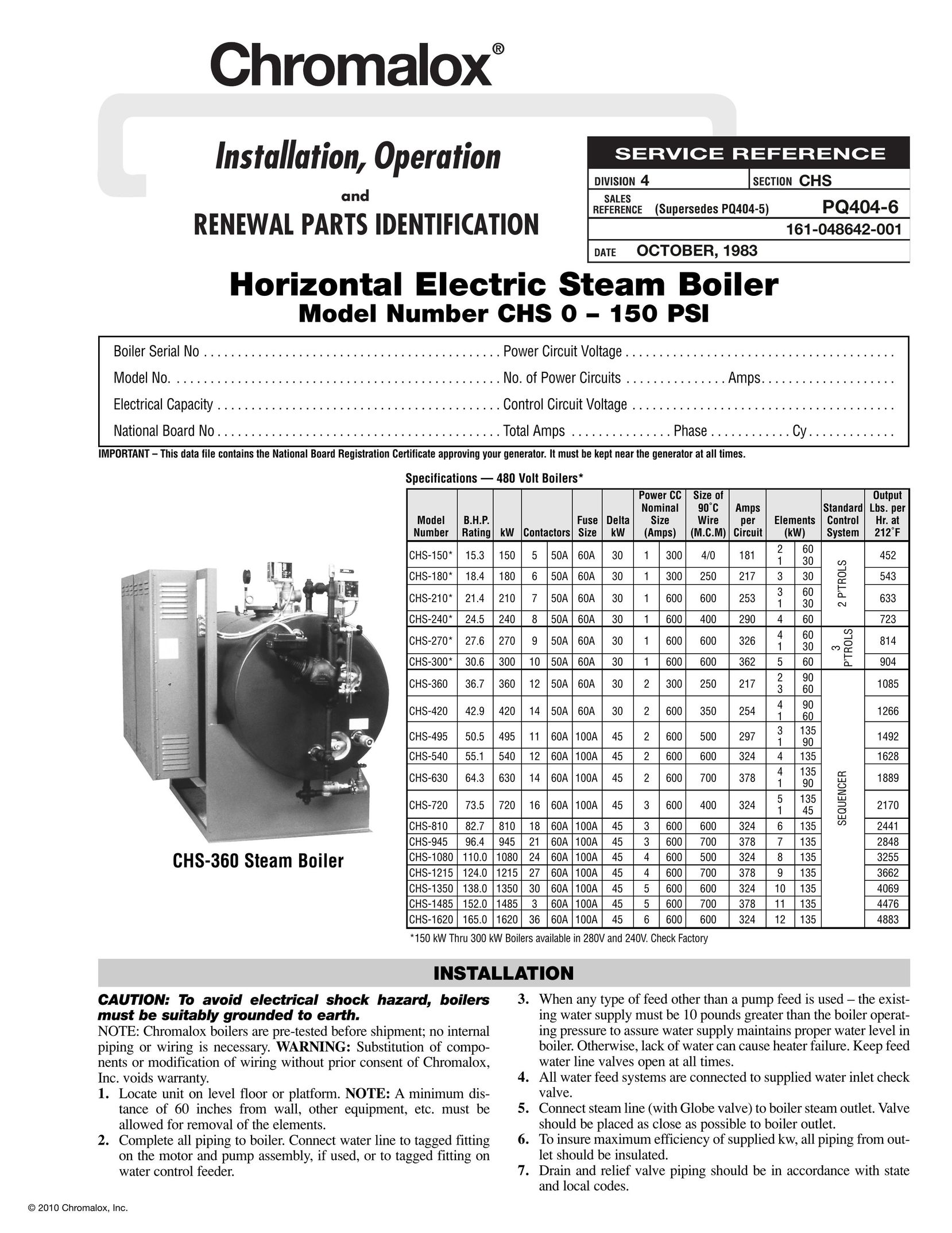 Chromalox PQ404-6 Boiler User Manual