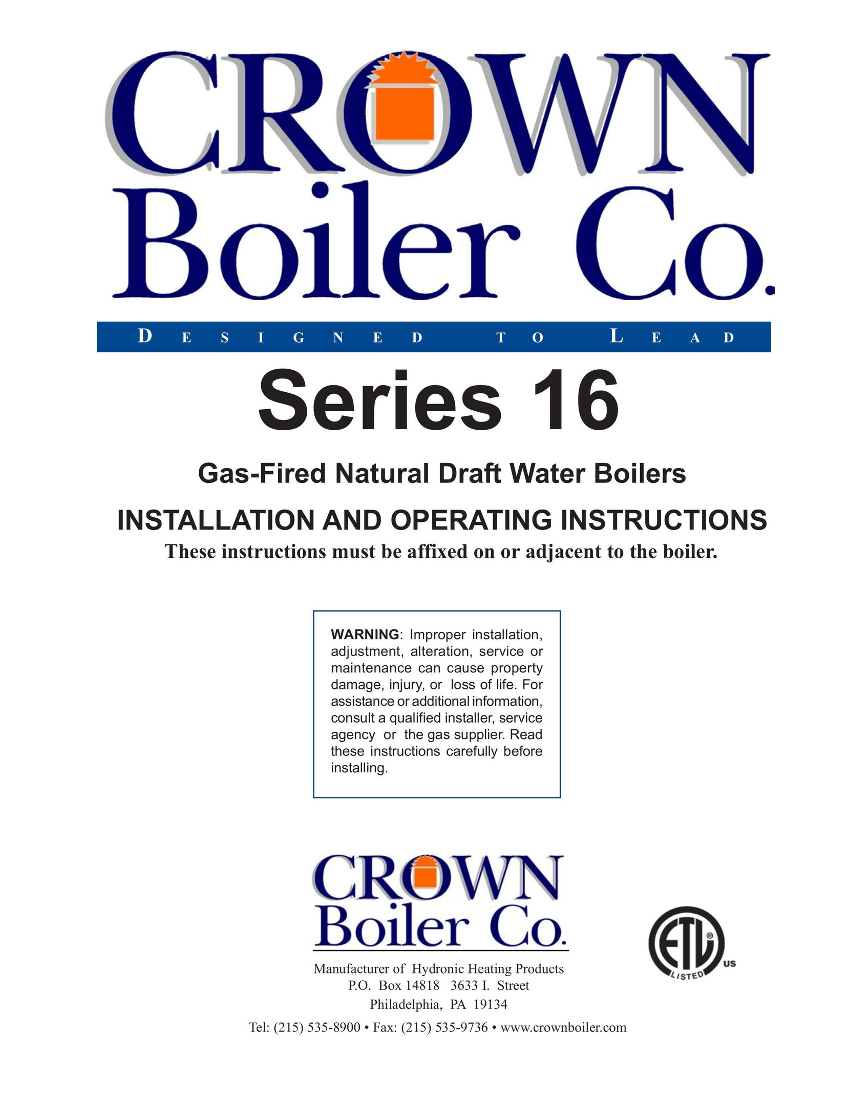 Crown Boiler 16-325 500506 Boiler User Manual