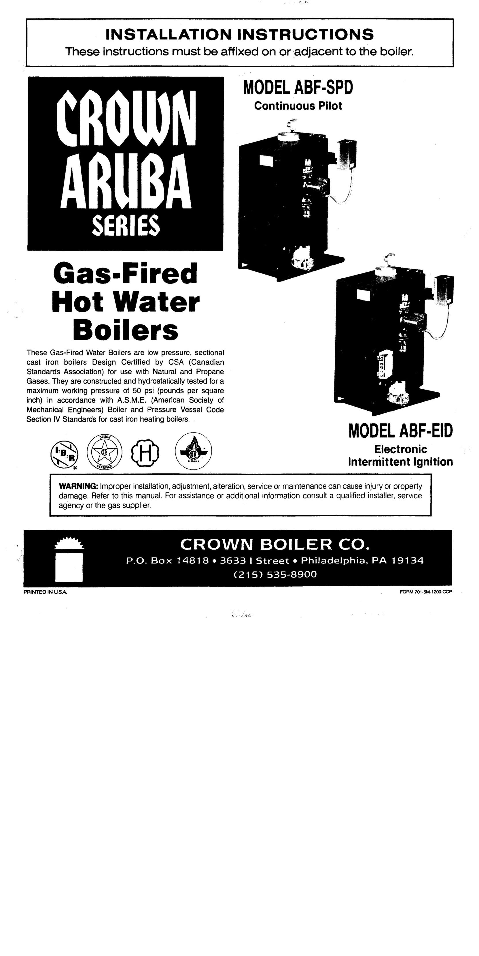 Crown Boiler ABF-EID Boiler User Manual