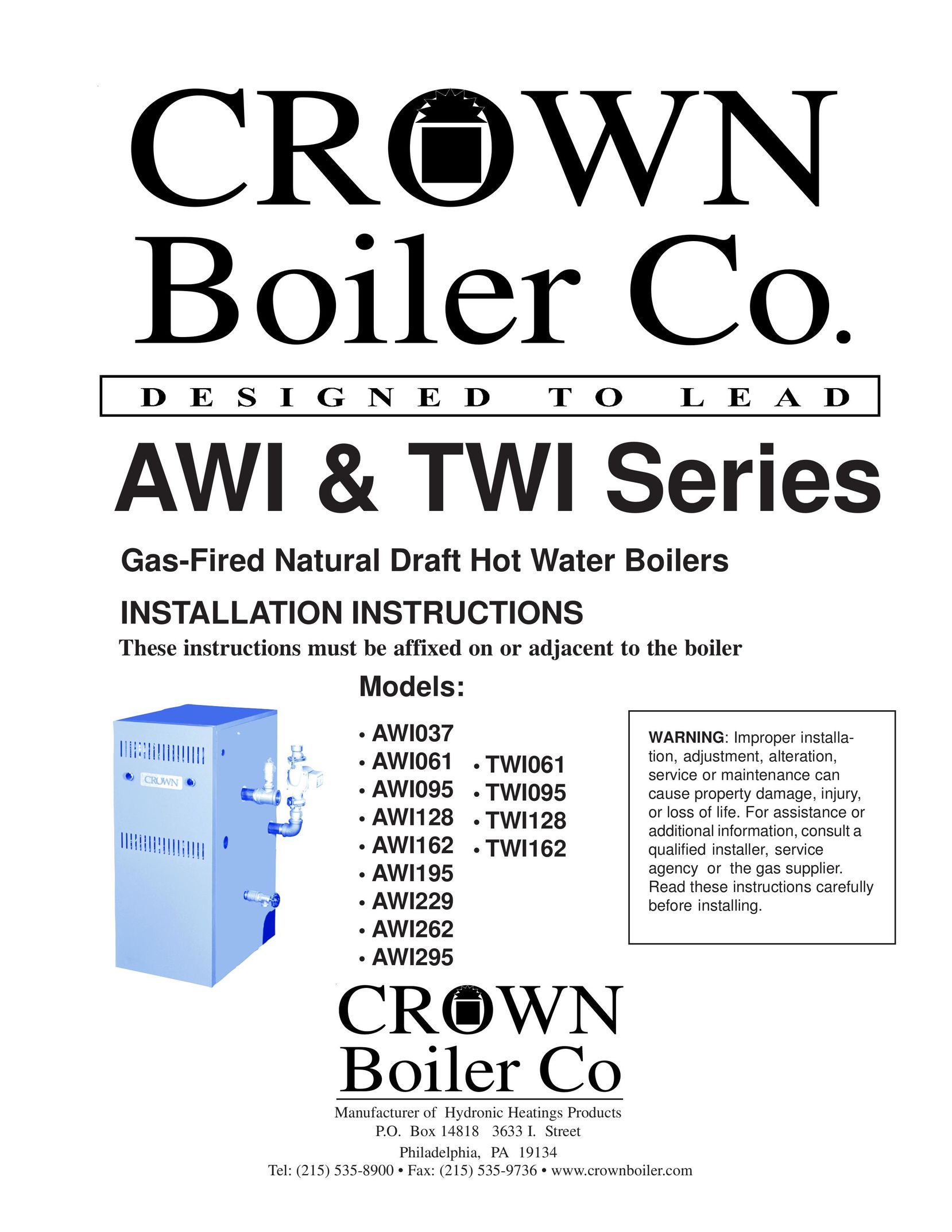 Crown Boiler AWI037 Boiler User Manual