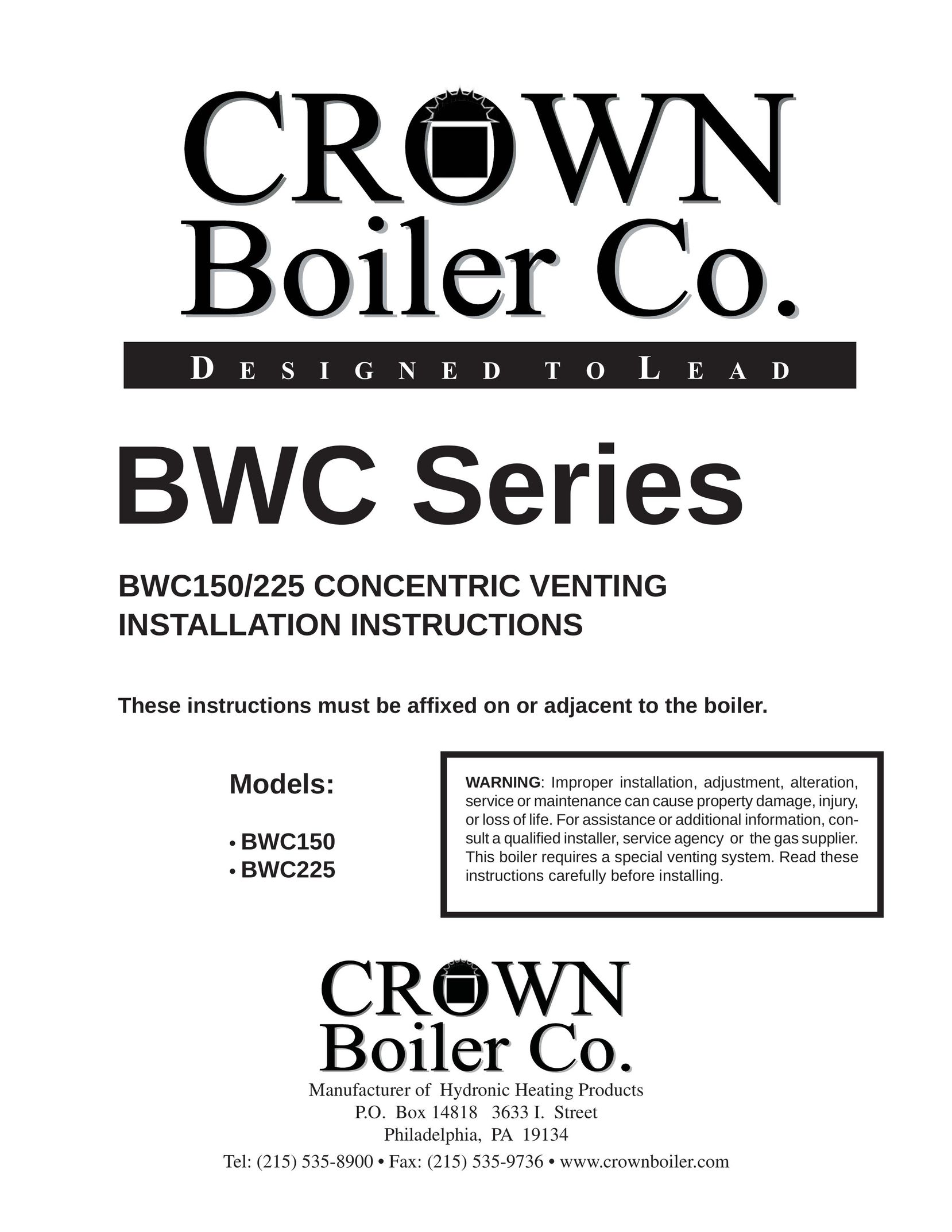 Crown Boiler BWC150/225 Boiler User Manual