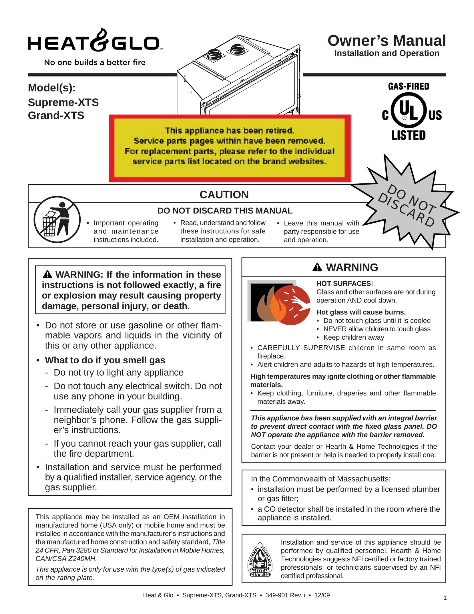 Heat & Glo LifeStyle SUPREME-XTS Boiler User Manual