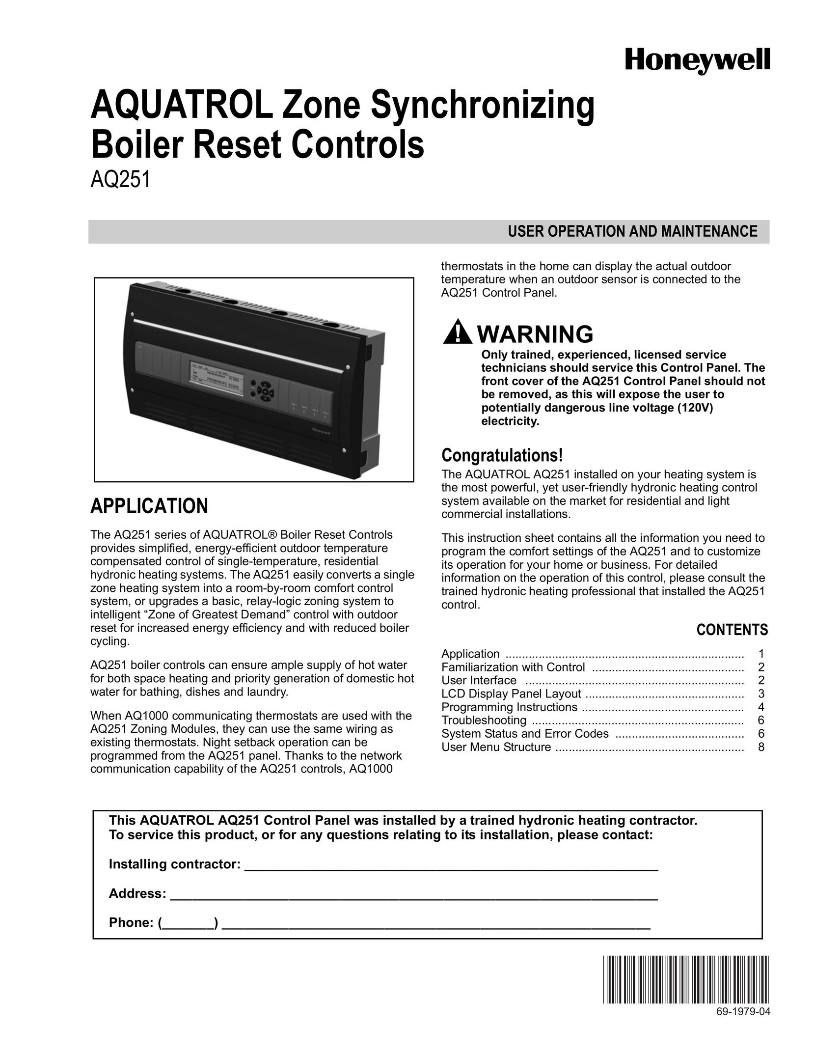 Honeywell AQ251 Boiler User Manual