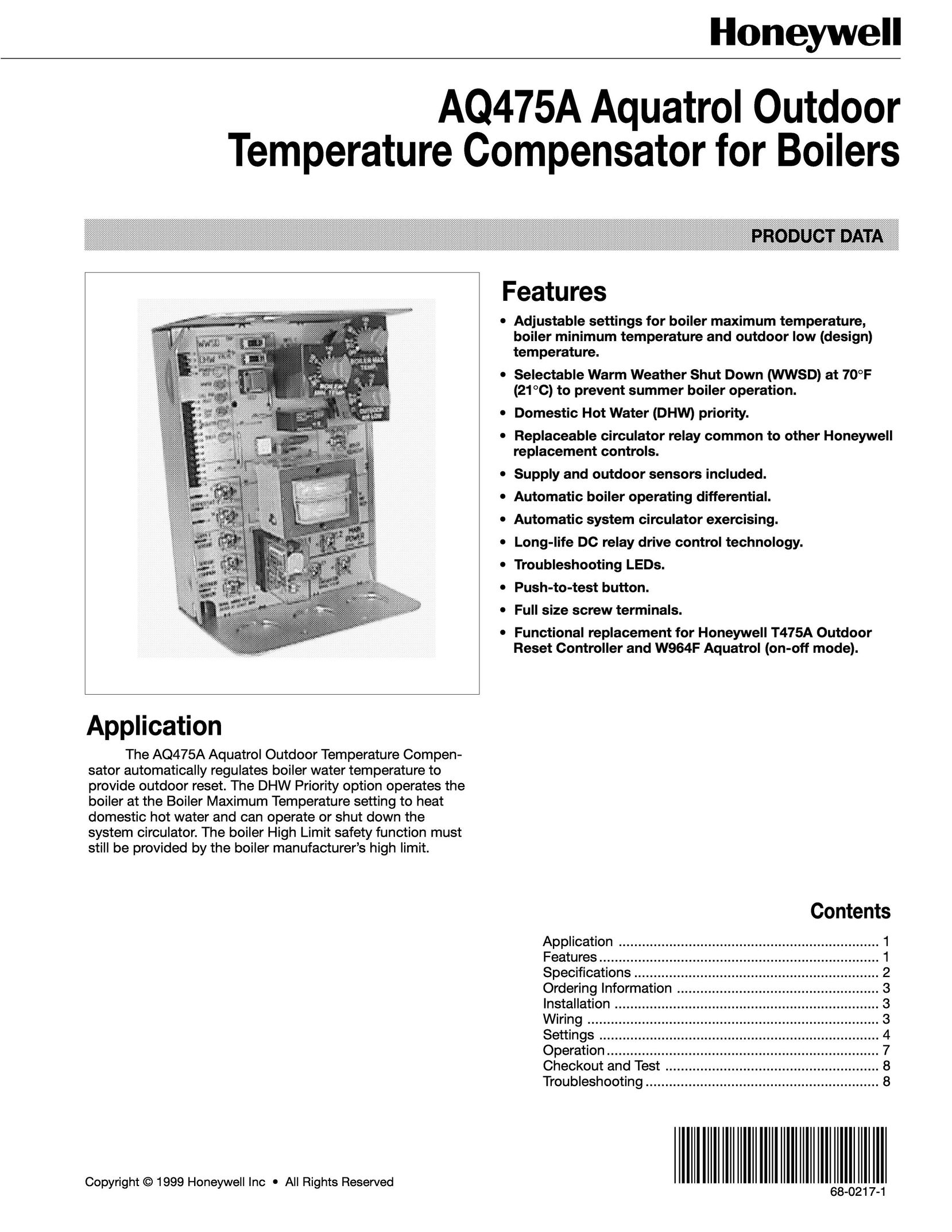 Honeywell aq475a Boiler User Manual