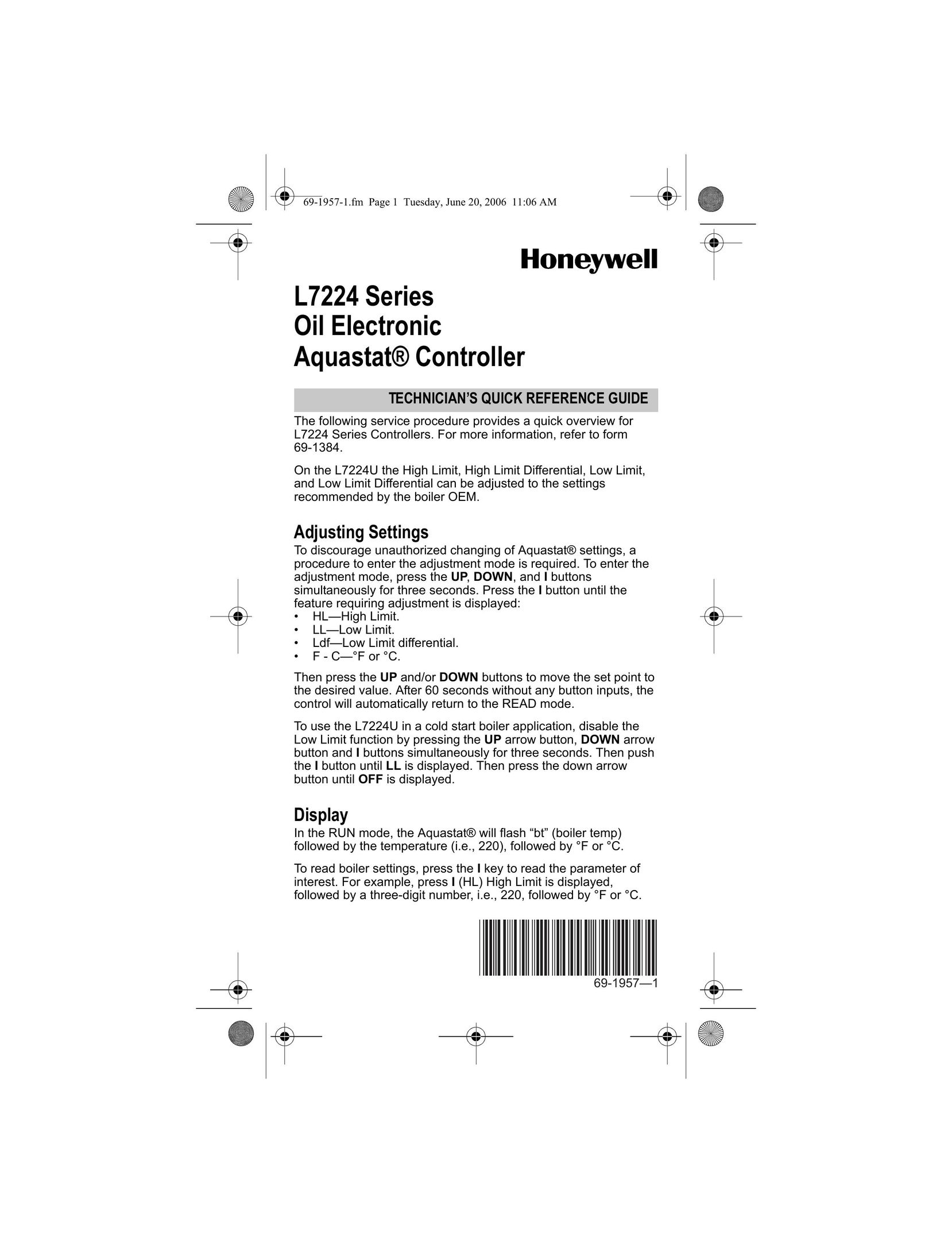 Honeywell L7224 Boiler User Manual