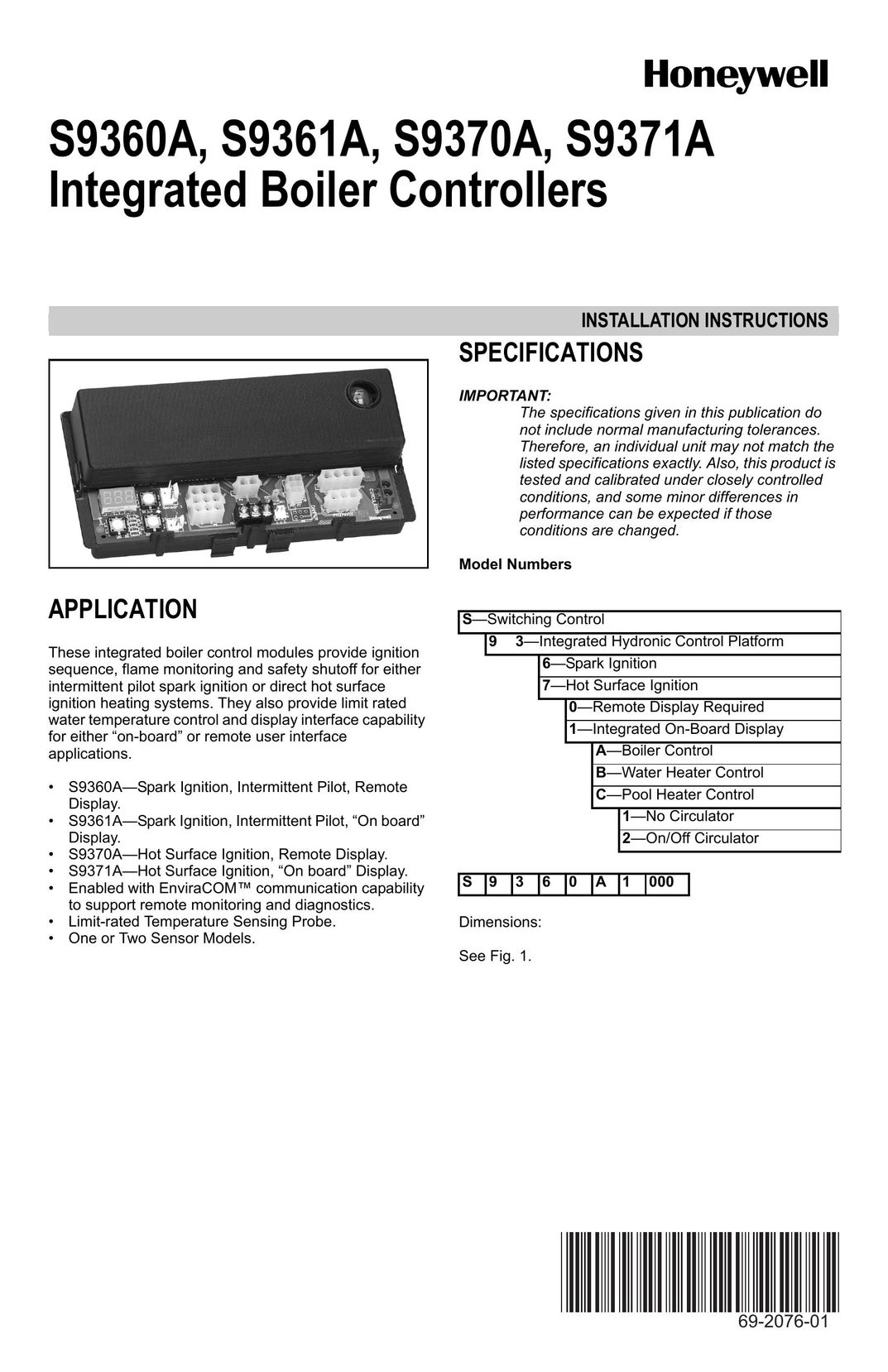 Honeywell S9360A Boiler User Manual
