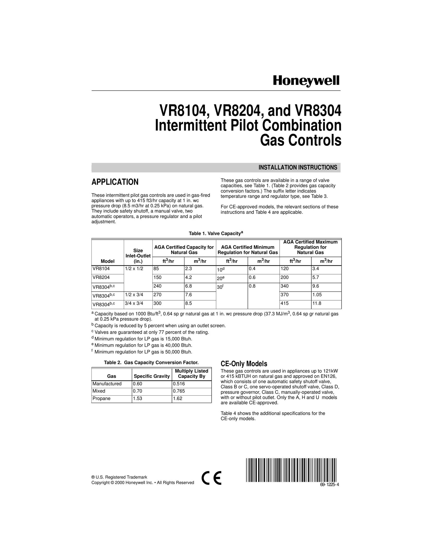 Honeywell VR8204 Boiler User Manual