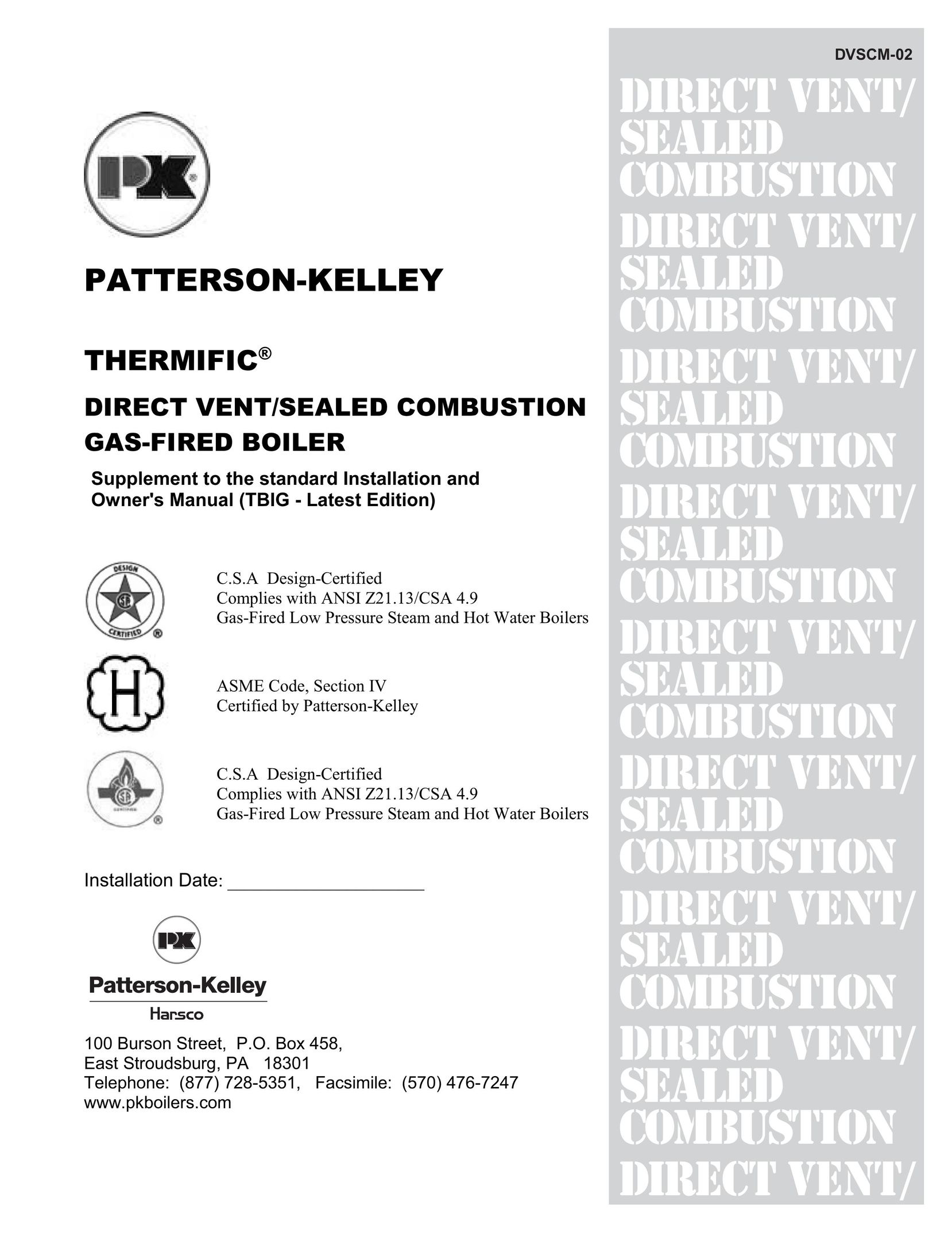 Patterson-Kelley DVSCM-02 Boiler User Manual