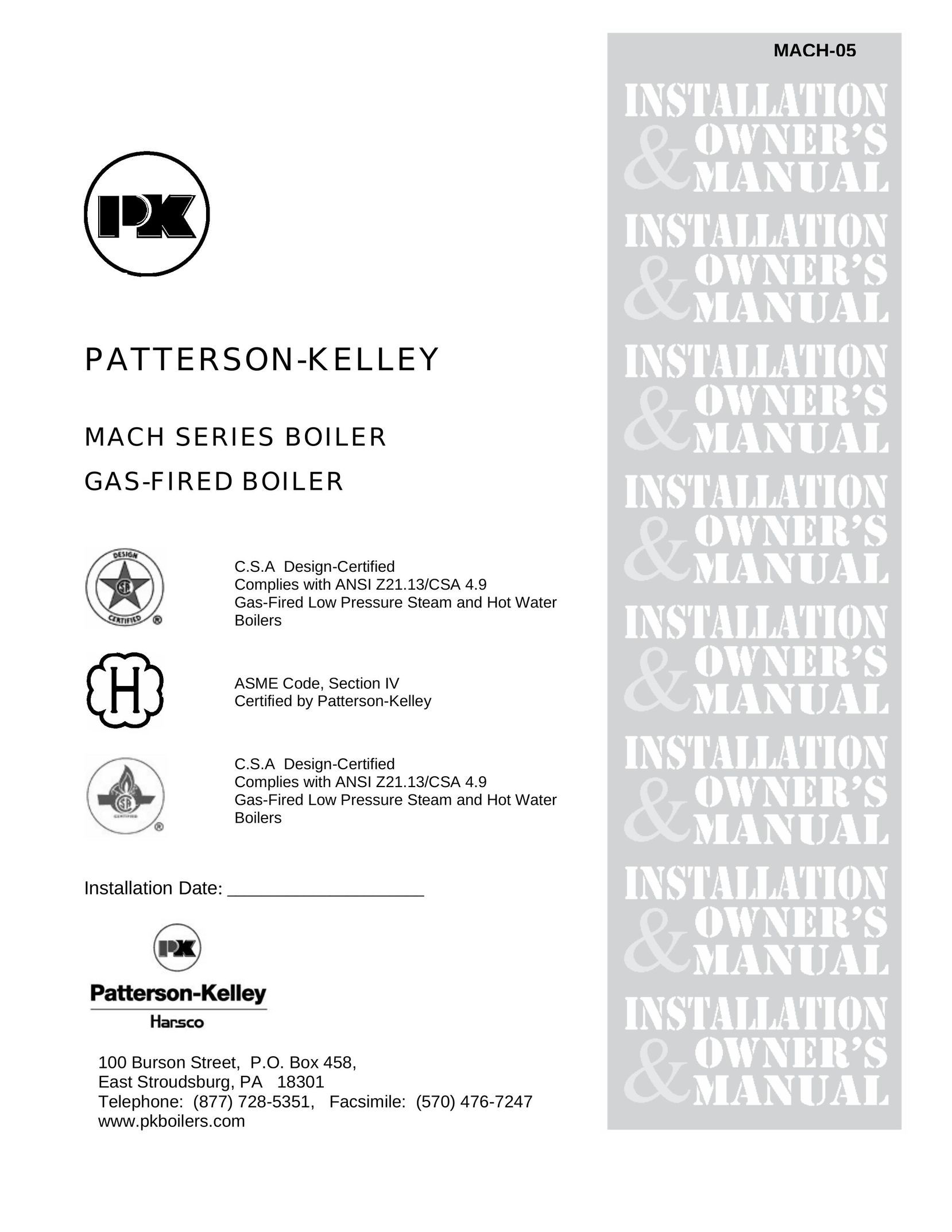 Patterson-Kelley MACH-05 Boiler User Manual