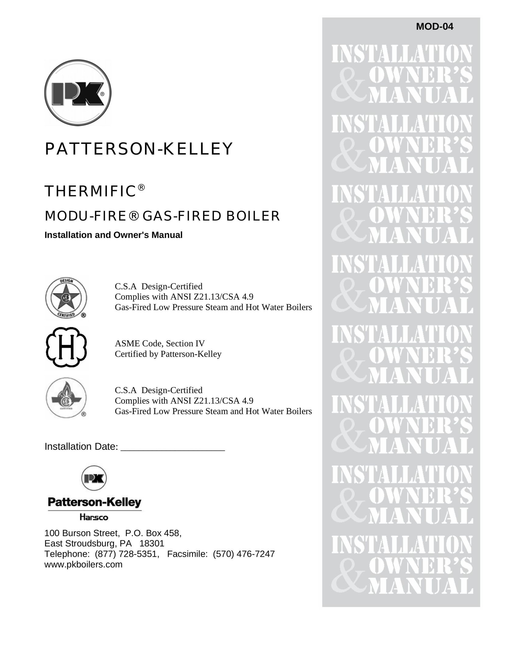 Patterson-Kelley MOD-04 Boiler User Manual