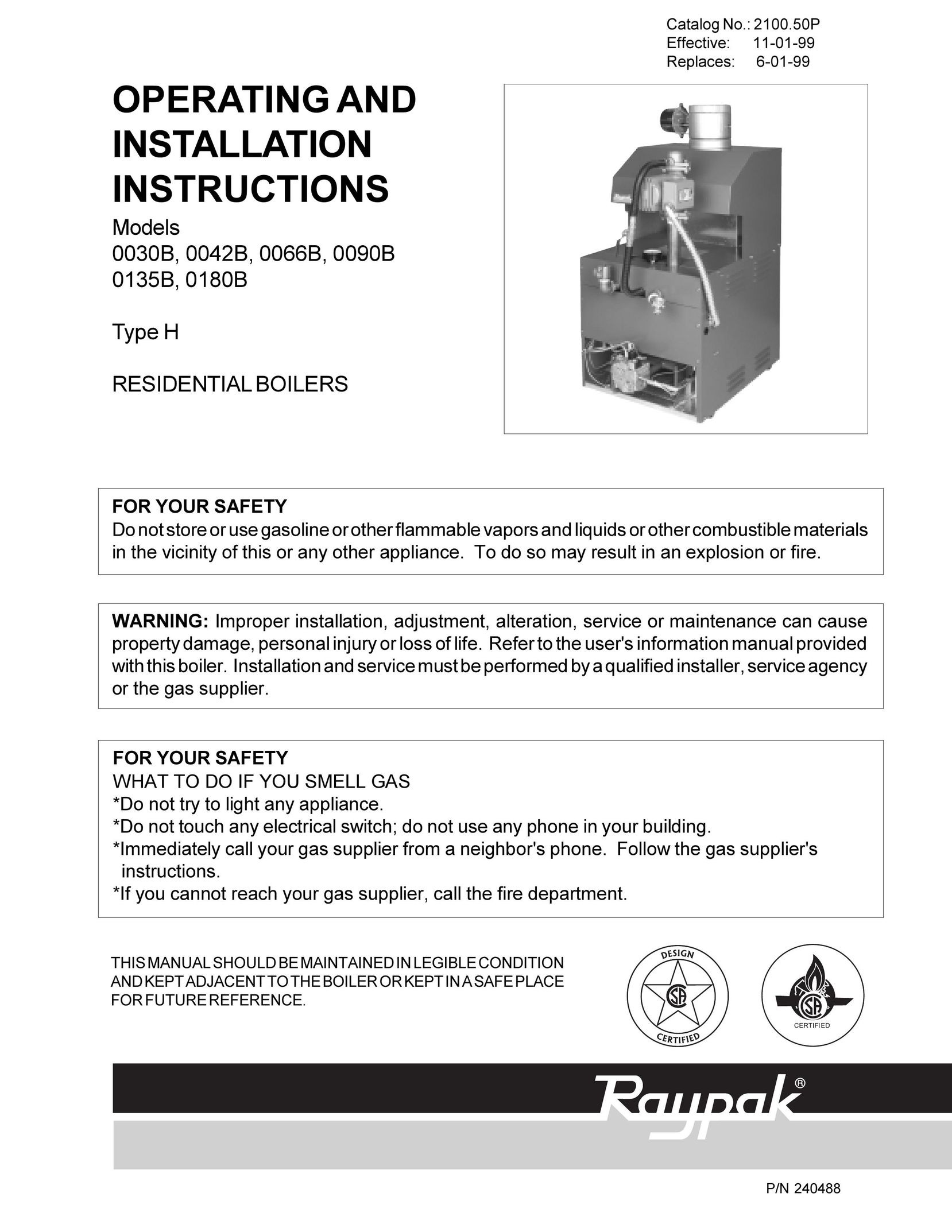 Raypak 0090B 0135B Boiler User Manual
